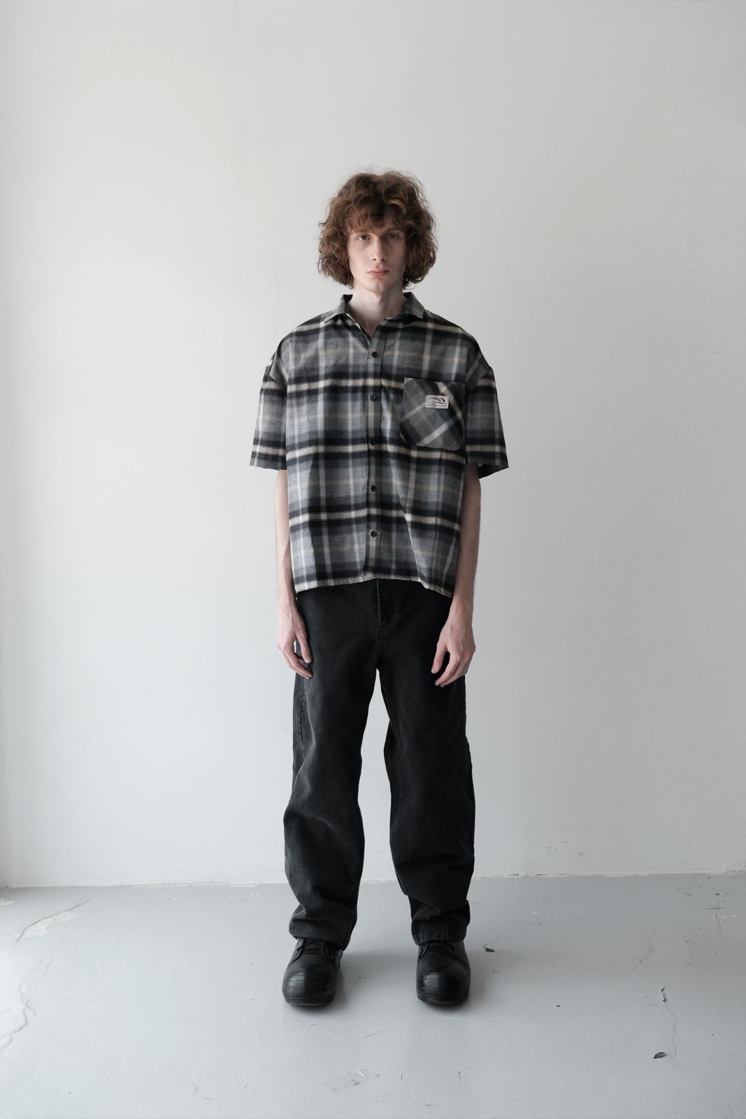 Short Sleeve Flannel Shirt Grey