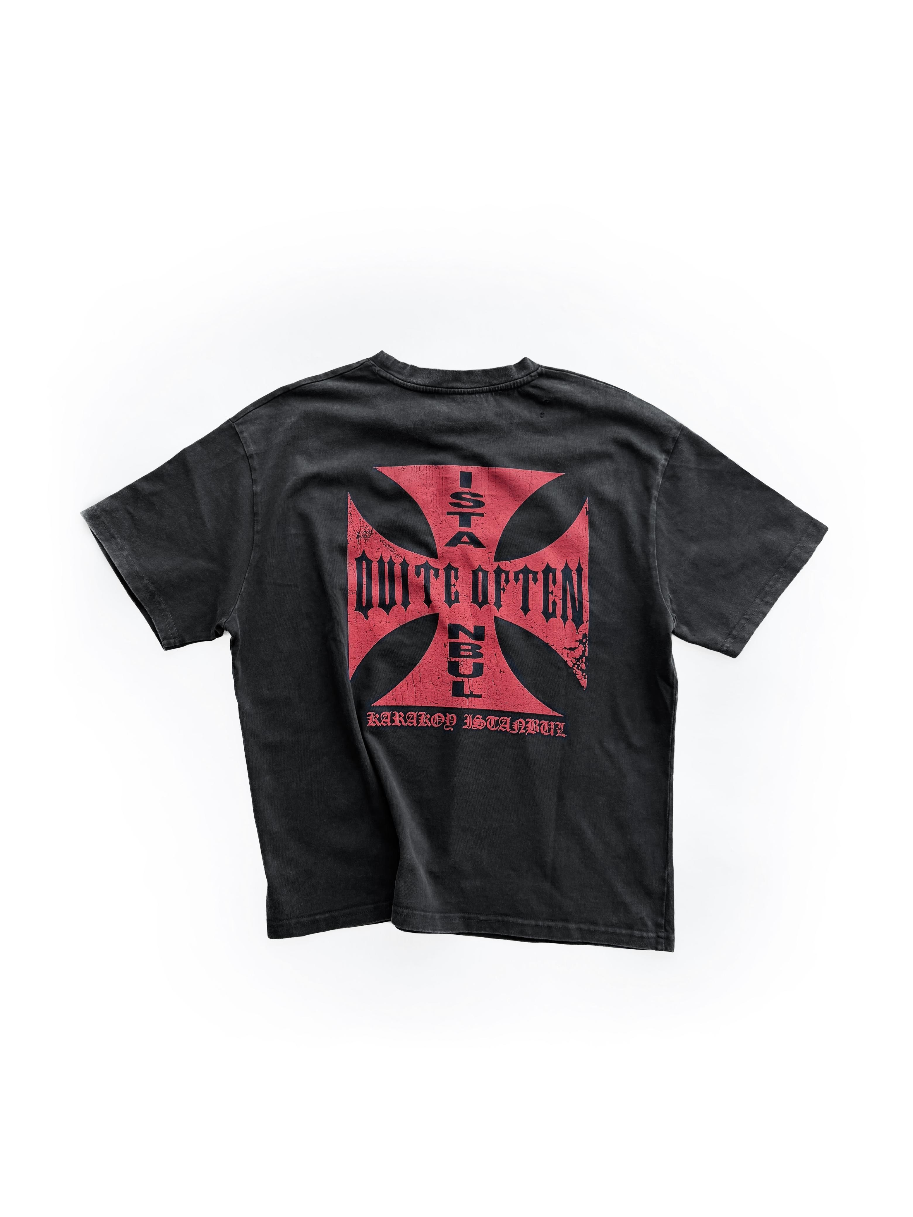 Black Distressed Cross Tee