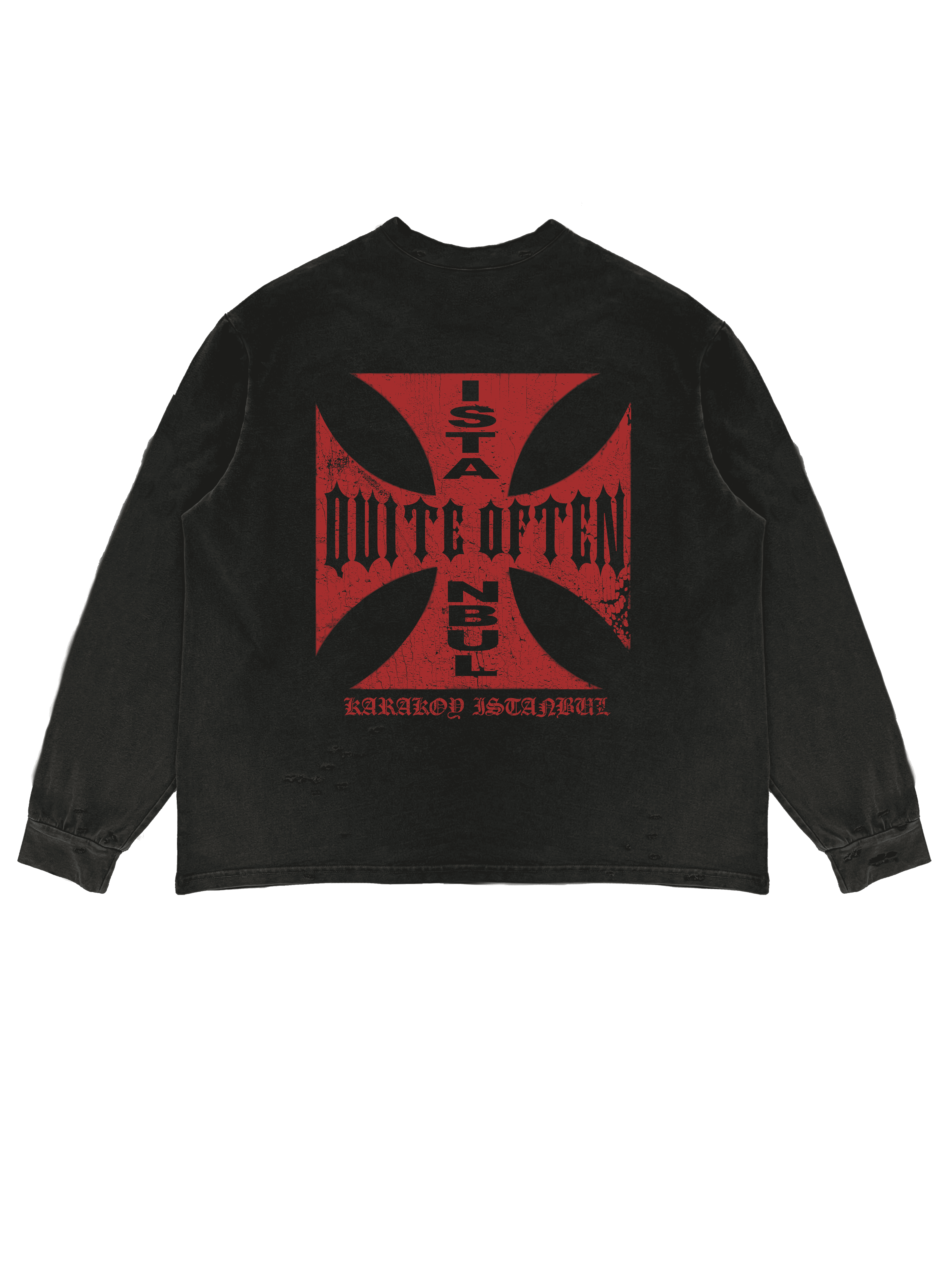 Black Distressed Cross Longsleeve