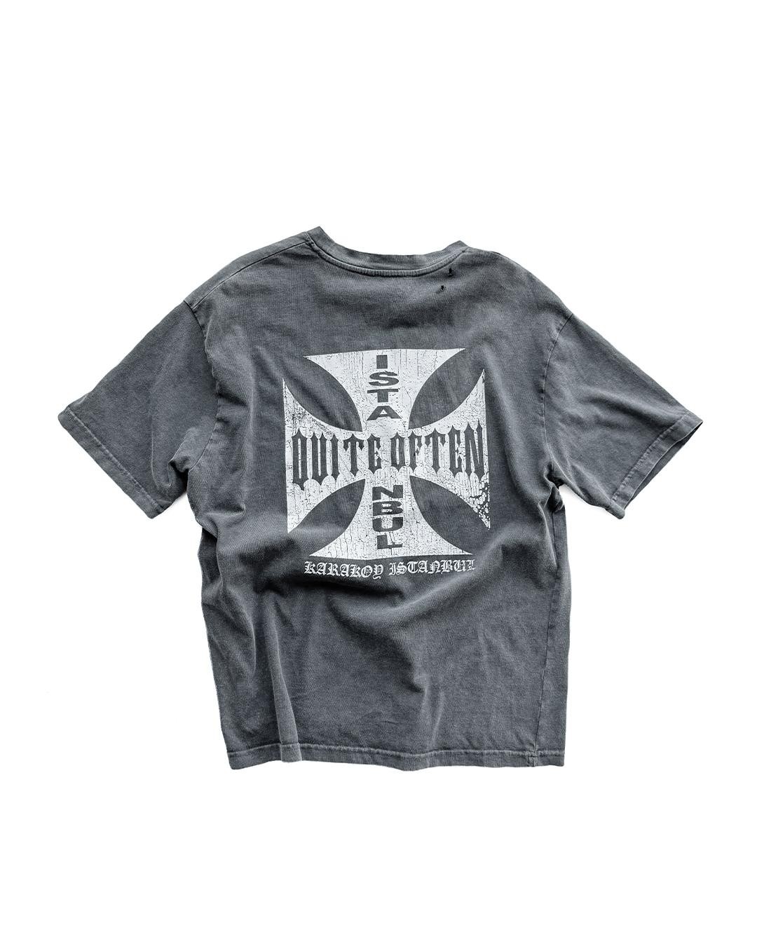 Grey Distressed Cross Tee