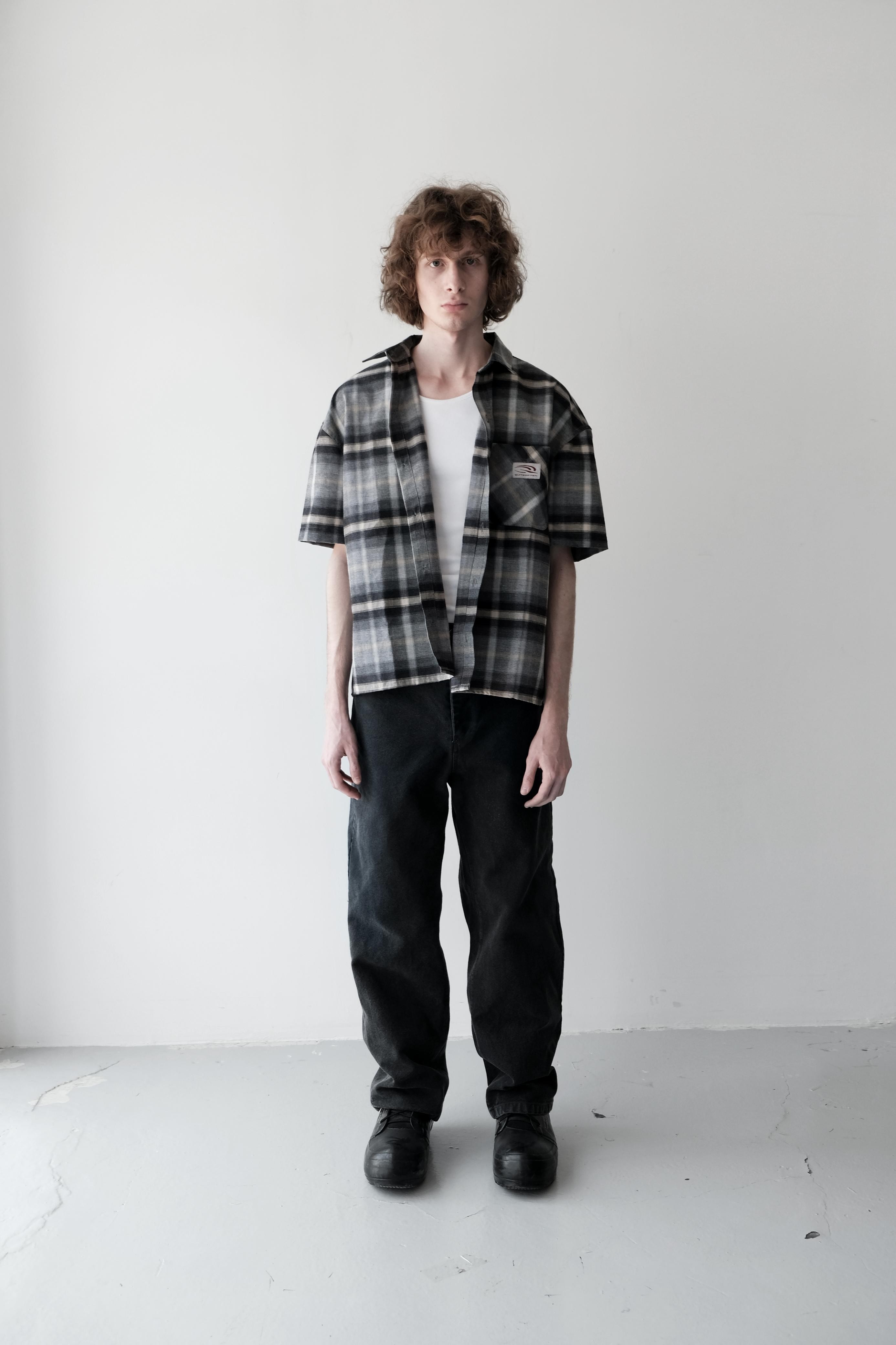 Short Sleeve Flannel Shirt Grey