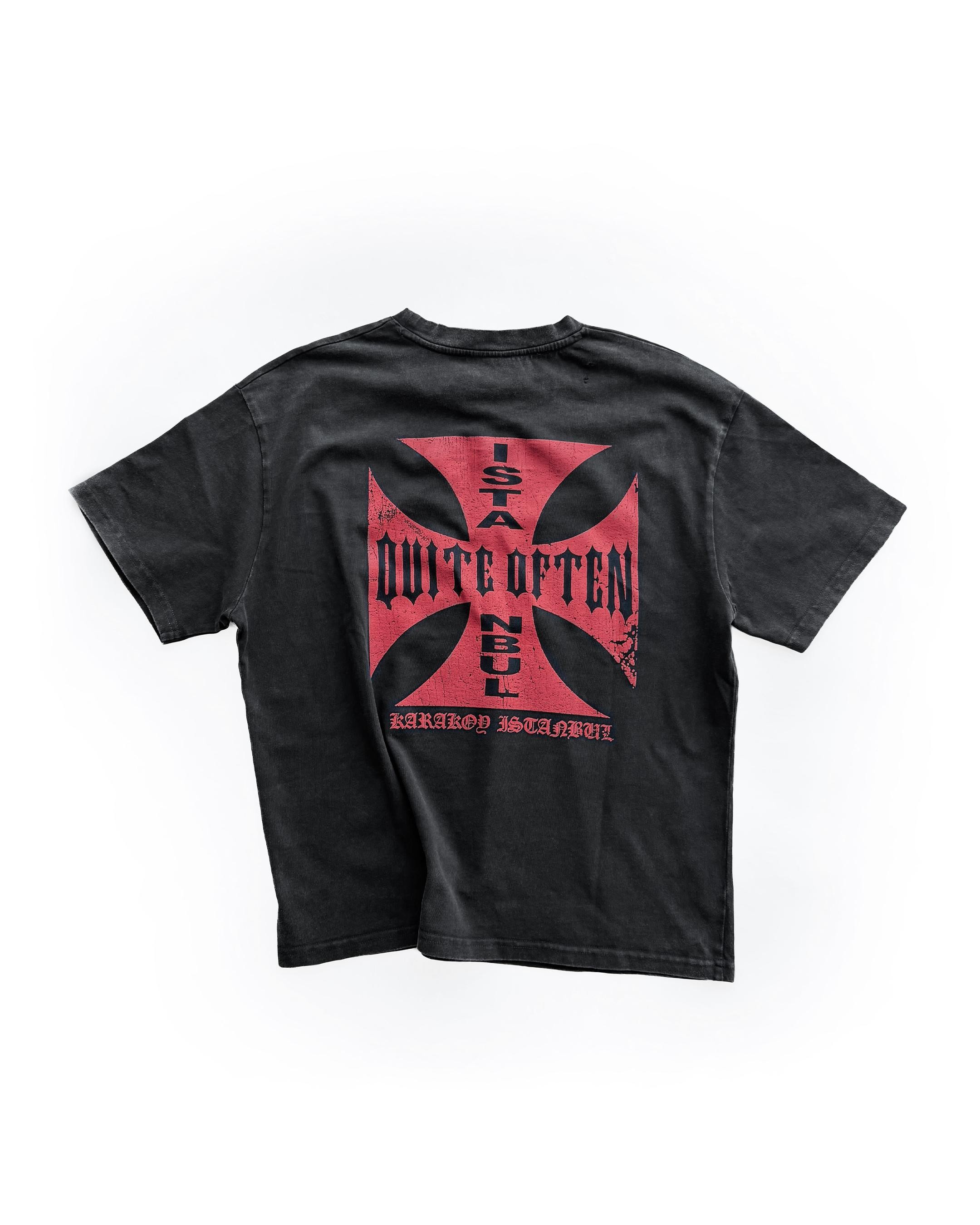 Black Distressed Cross Tee