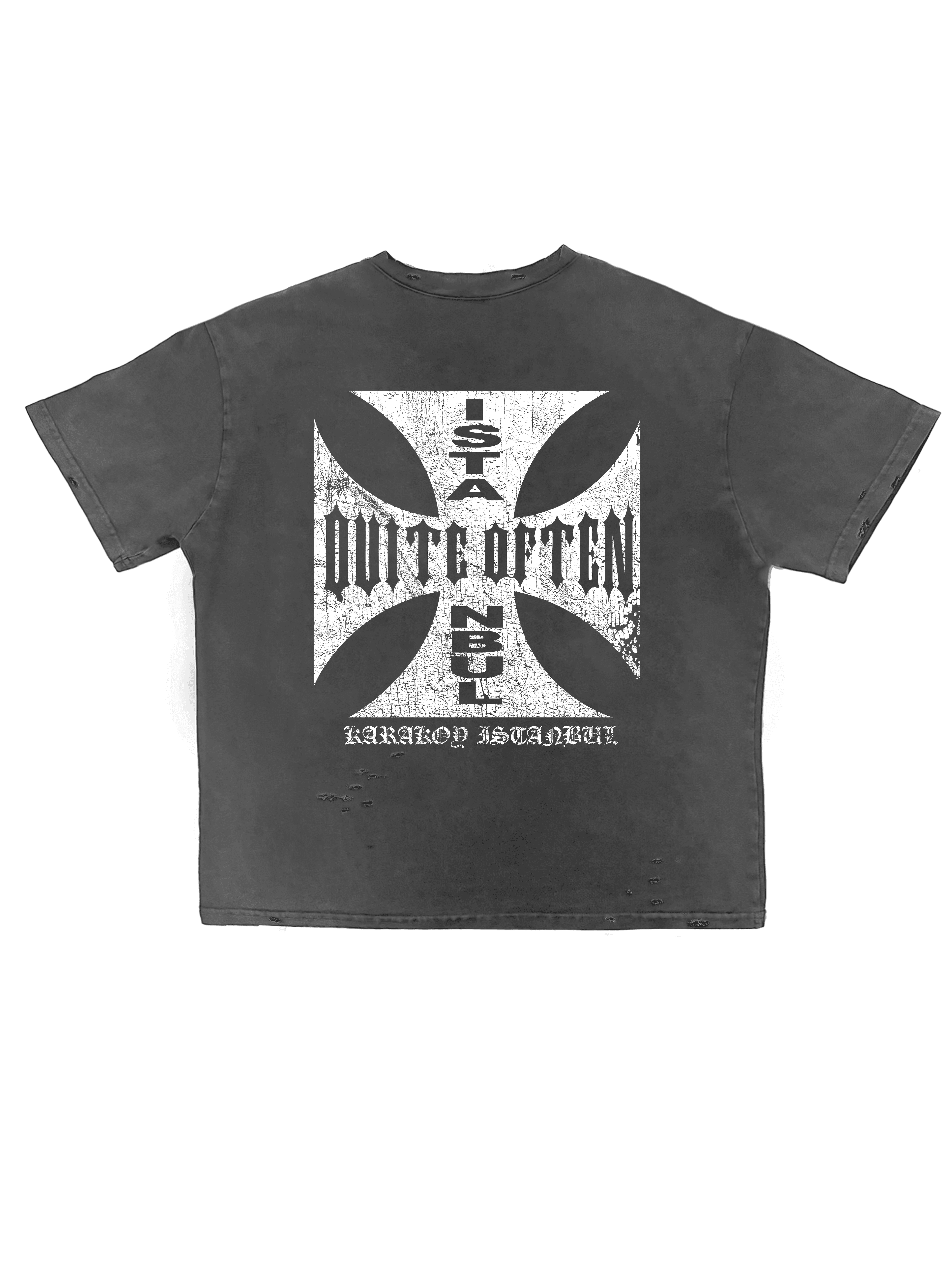 Grey Disressed Cross Tee