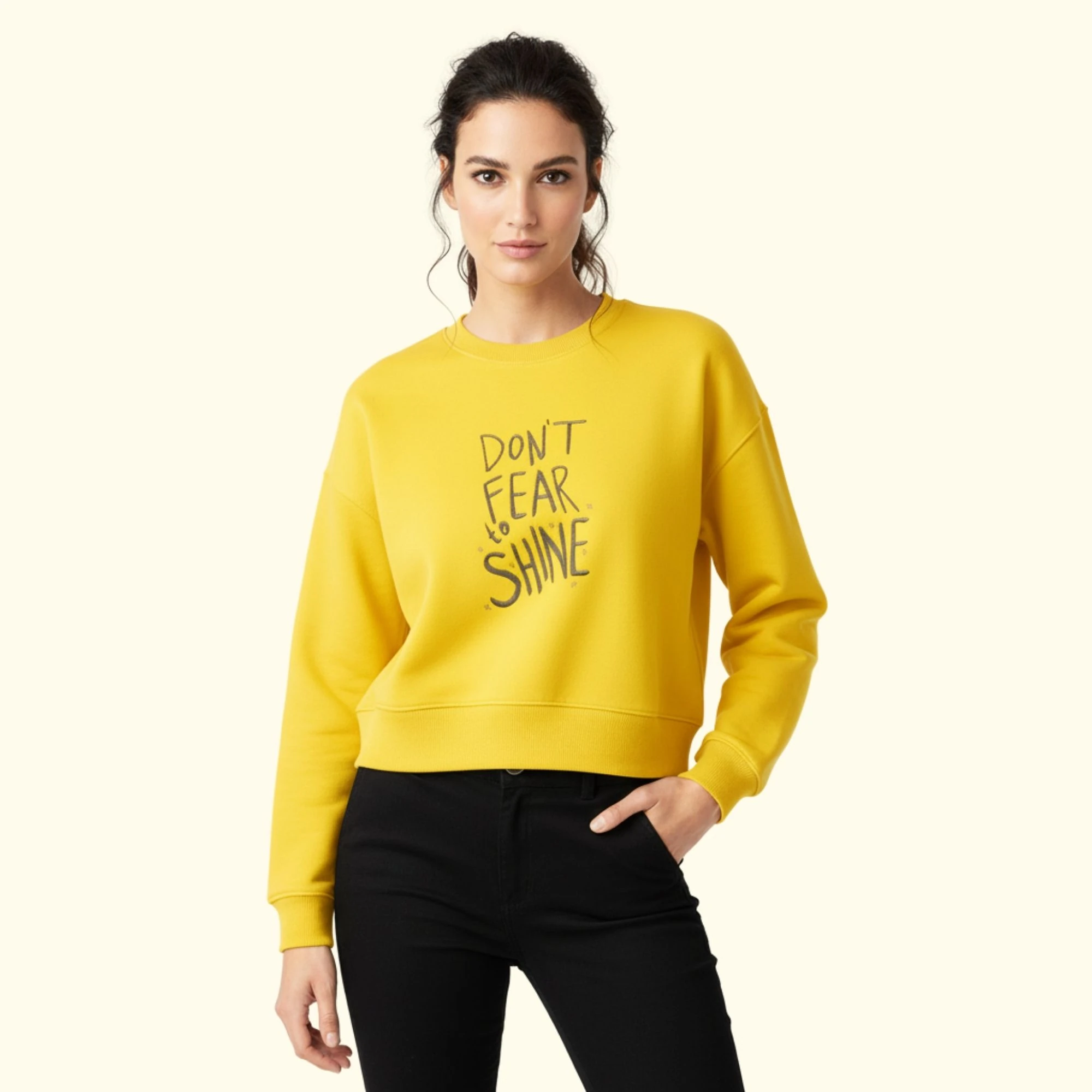 Shine Crop Oversize Nakış Detaylı Sweatshirt