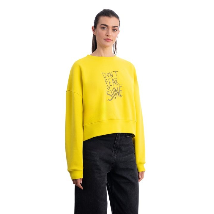 Shine Crop Oversize Sarı Sweatshirt