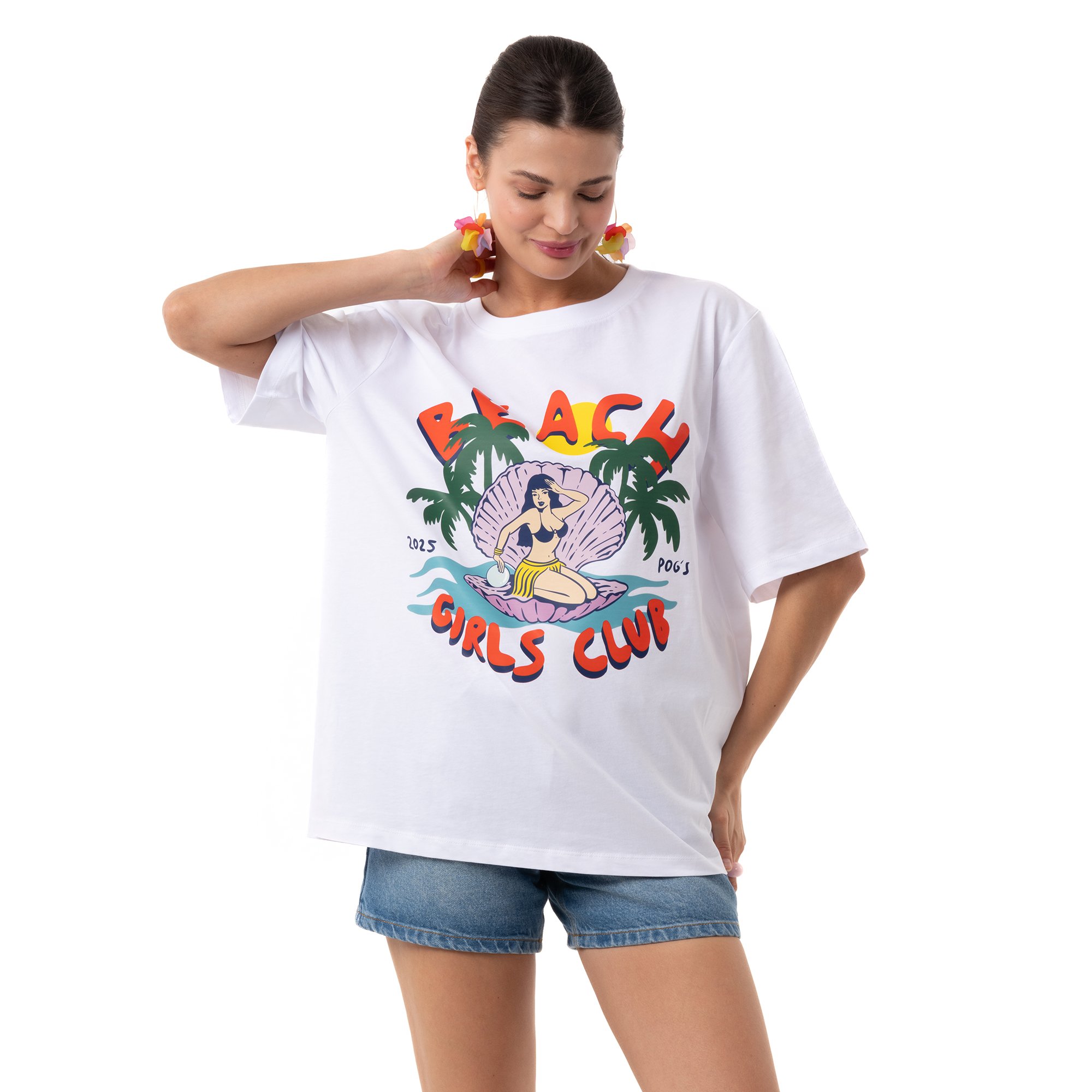 Girls Club Overisize Beyaz T-Shirt