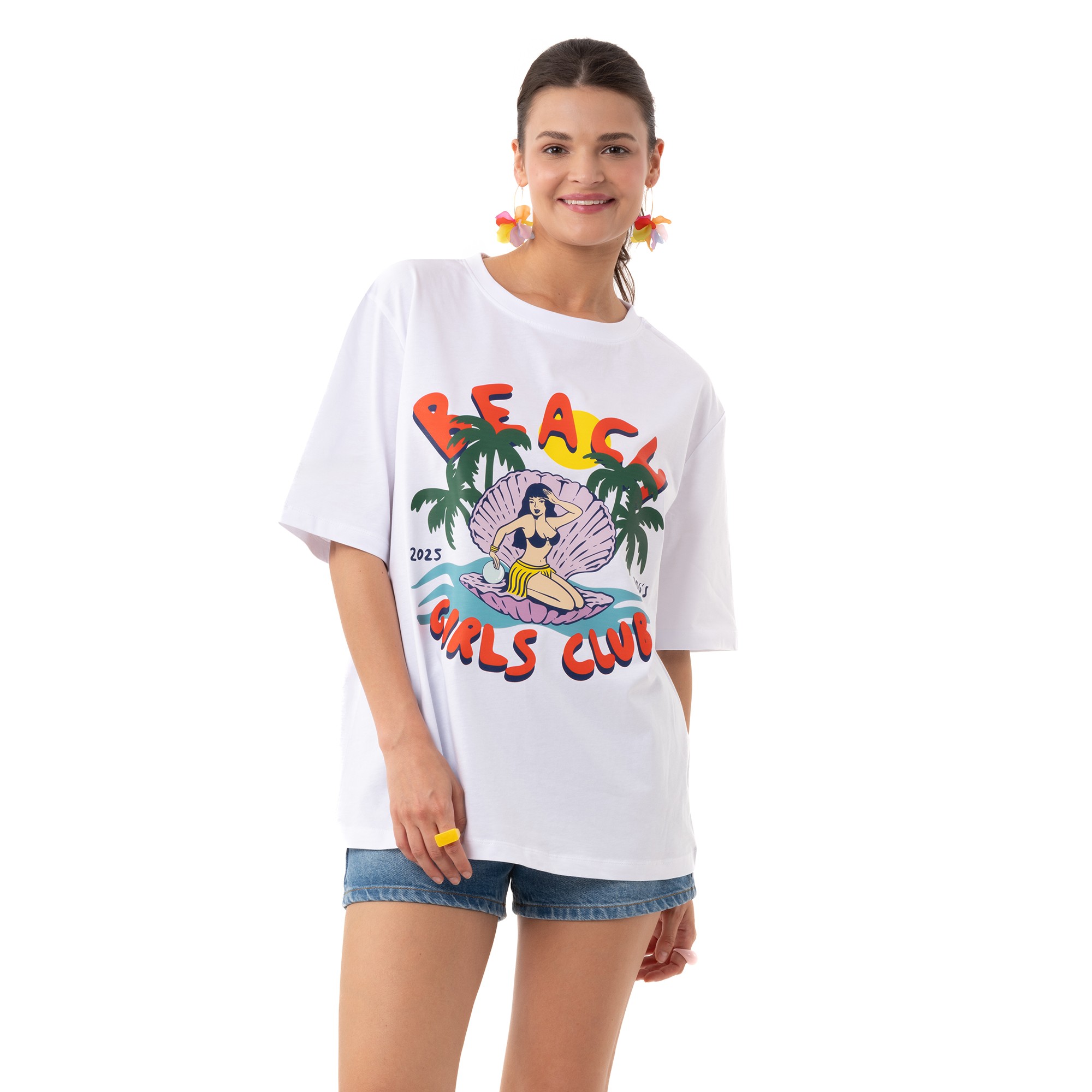 Girls Club Overisize Beyaz T-Shirt