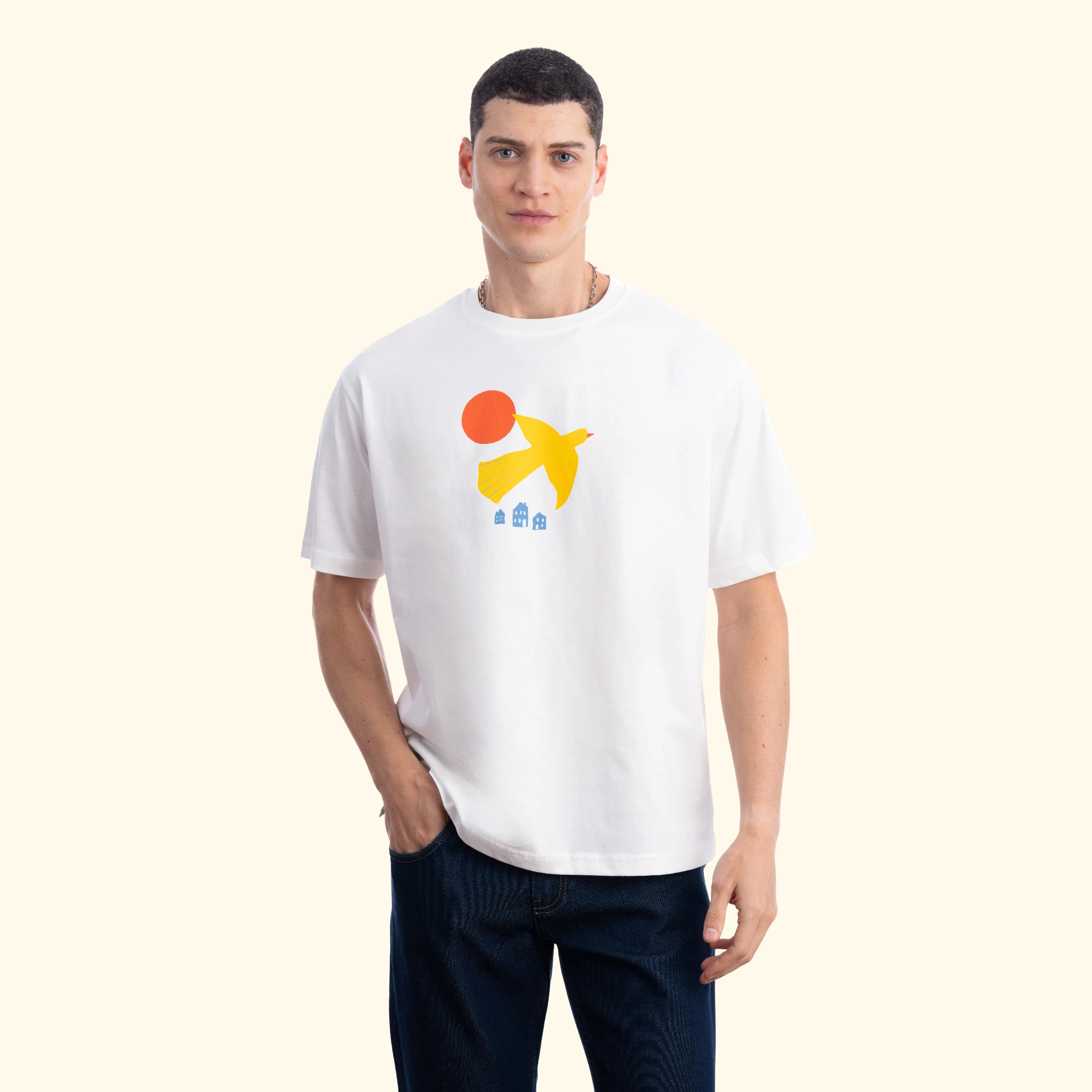 Yellow Bird Oversize Ekru T-Shirt
