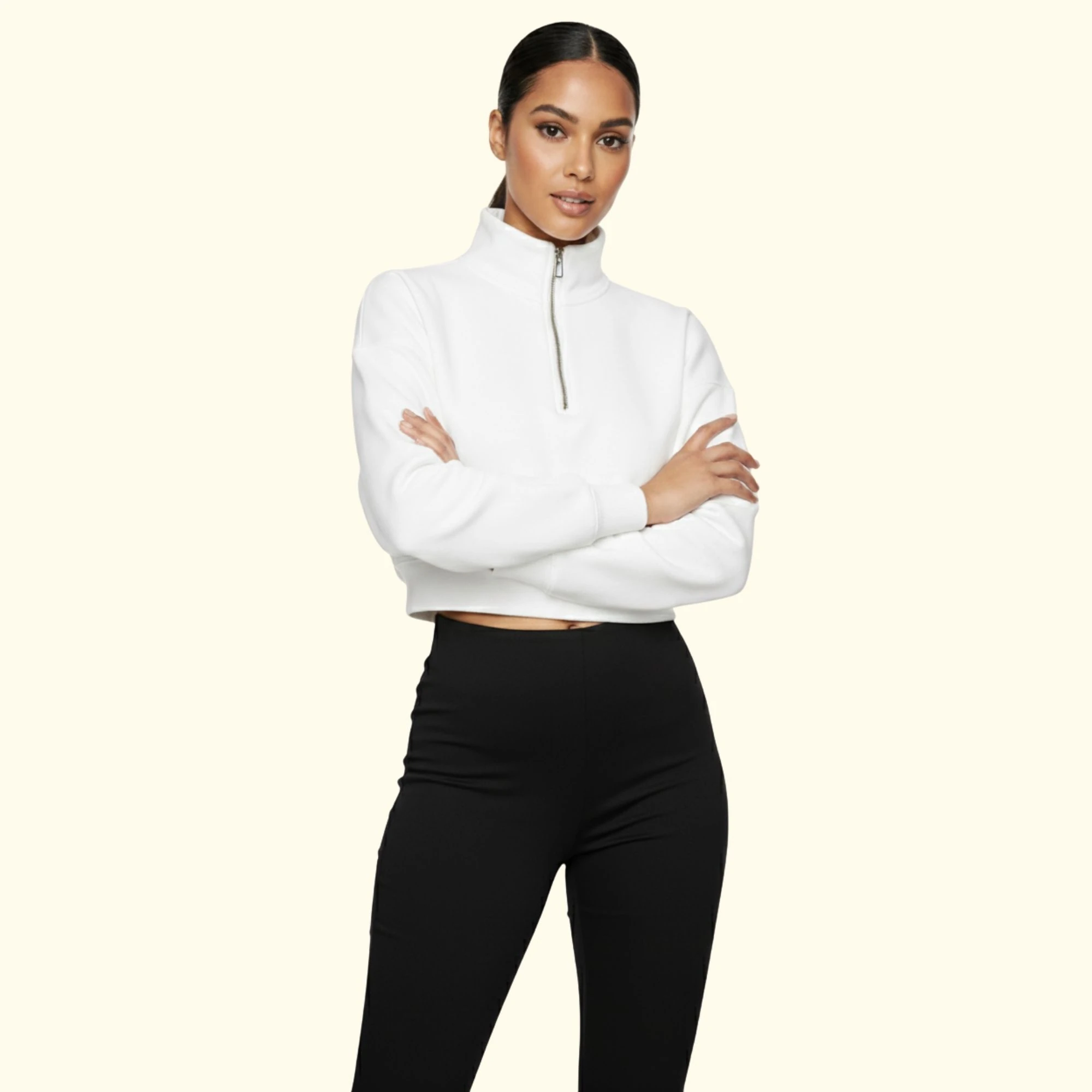 Basic Fermuarlı Crop Sweatshirt