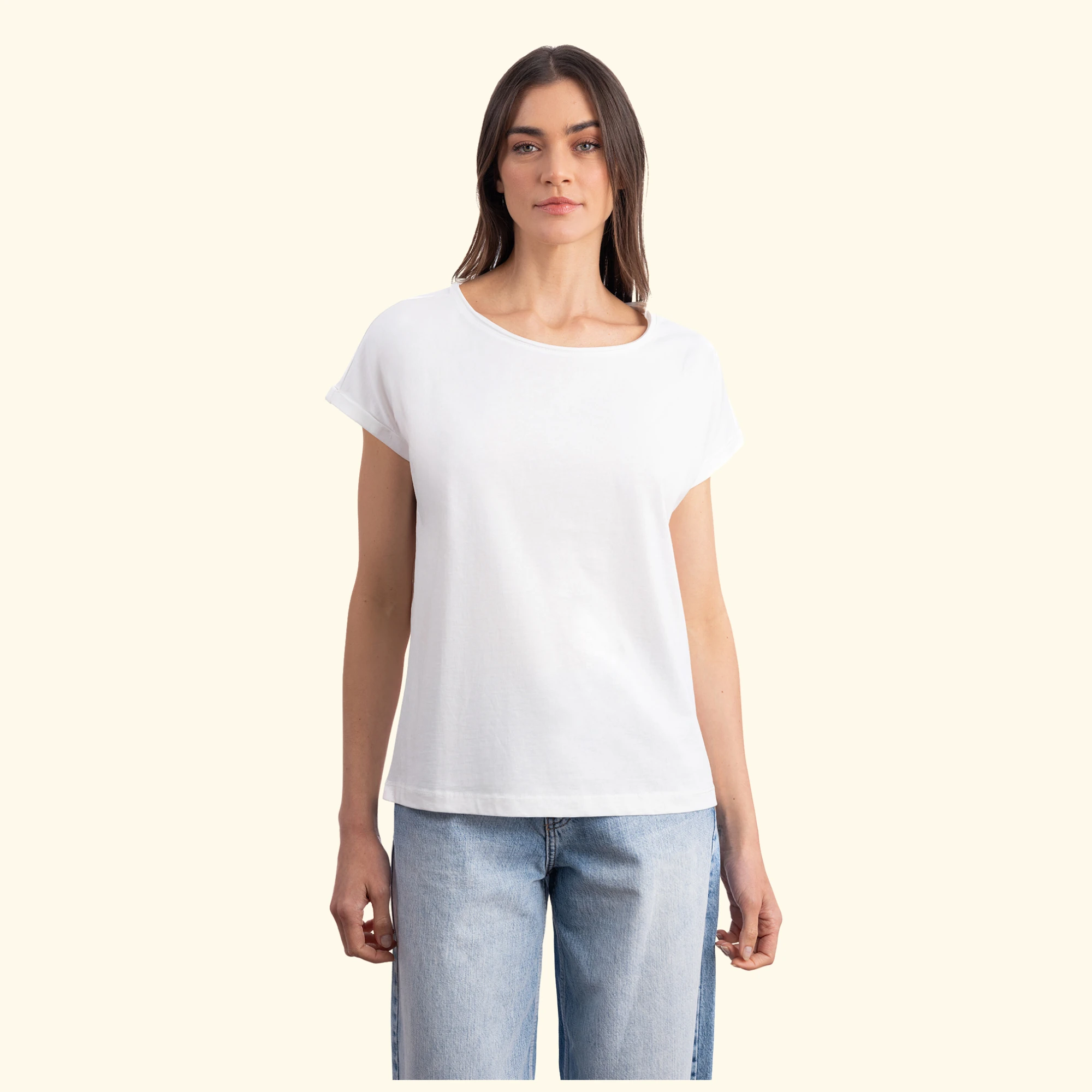 Basic Regular Yarasa Kol T-Shirt - Ekru