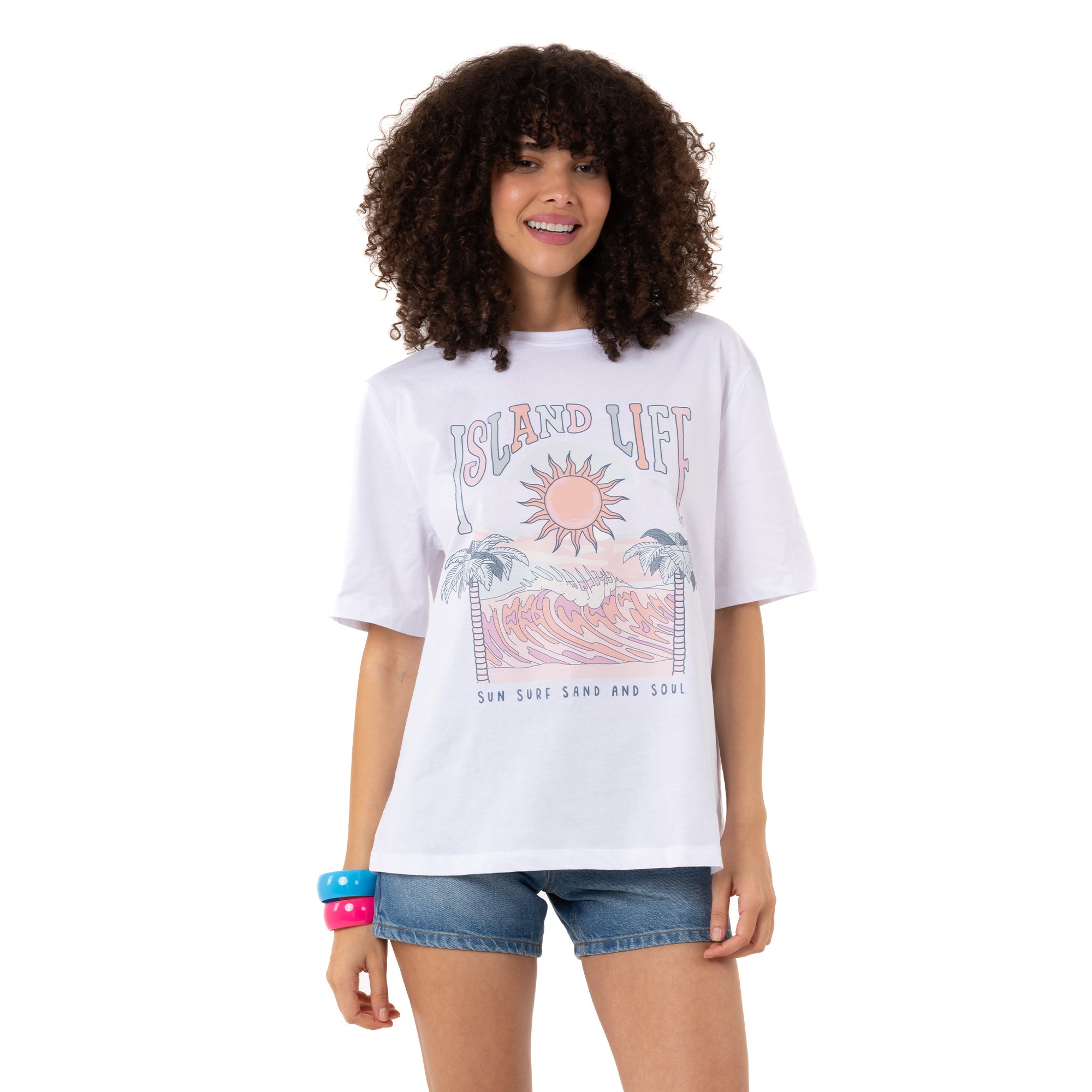 Island Life Overisize Beyaz T-Shirt