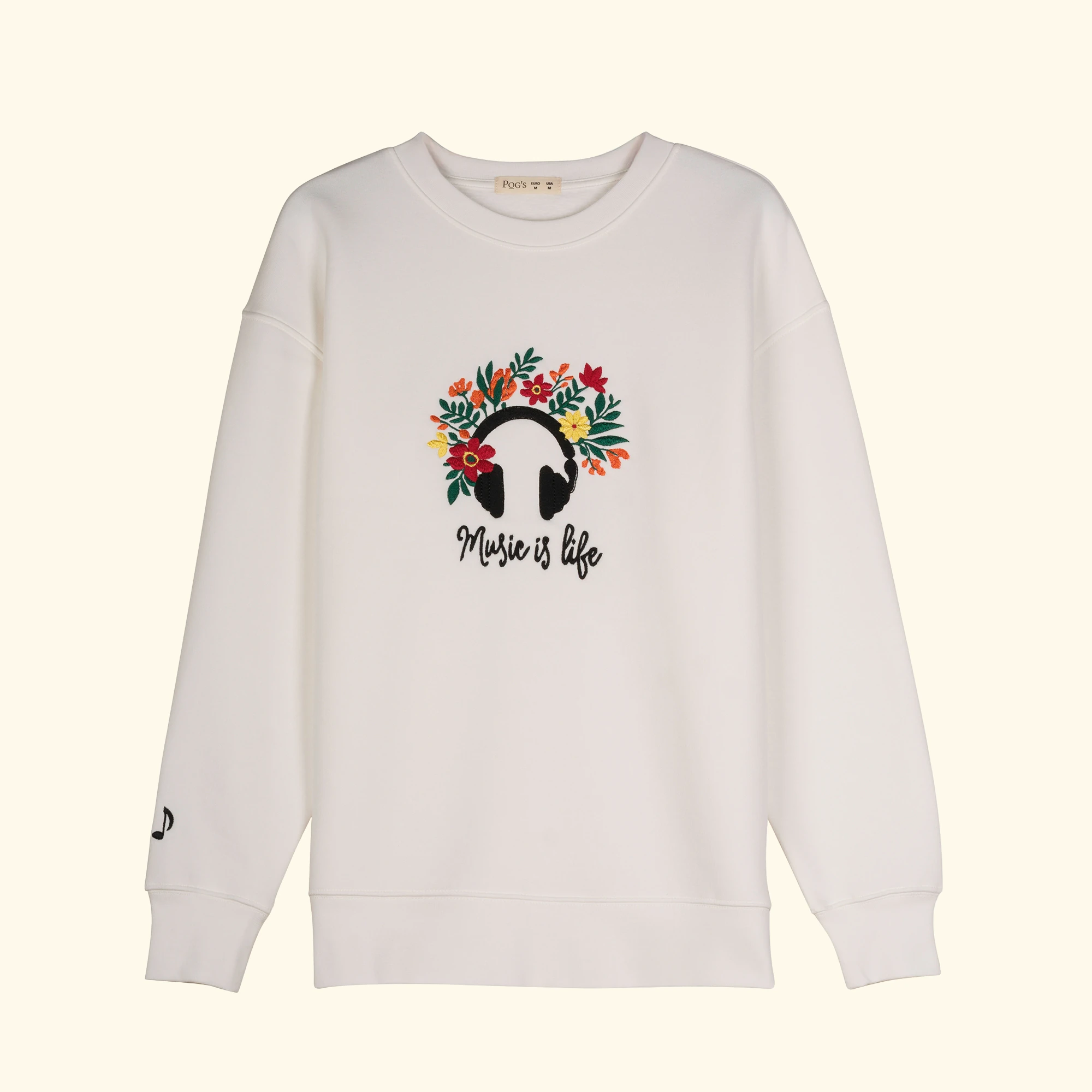 Music Nakış Detaylı Oversize Beyaz Sweatshirt