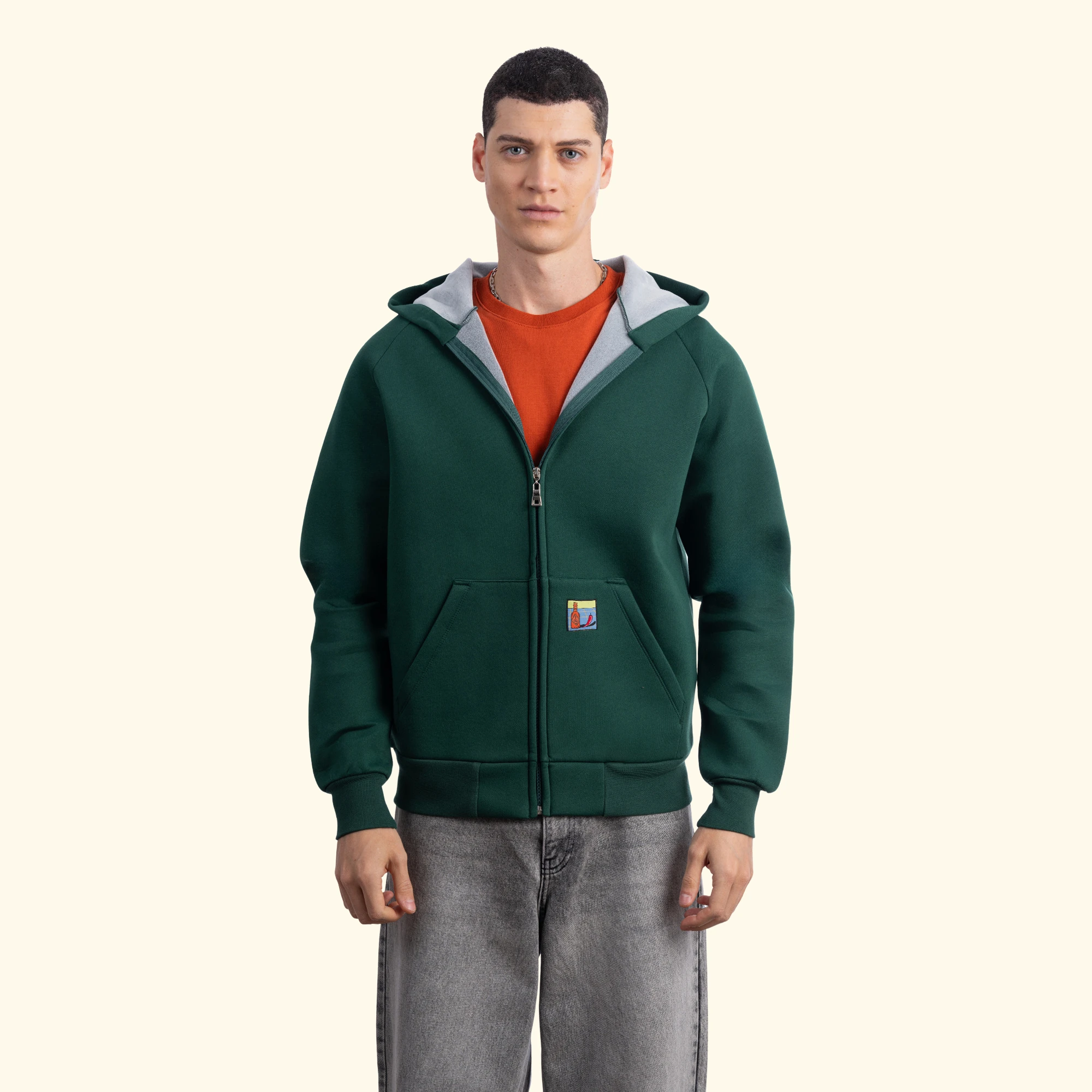 Flok Kapüşonlu Sweatshirt - Yeşil