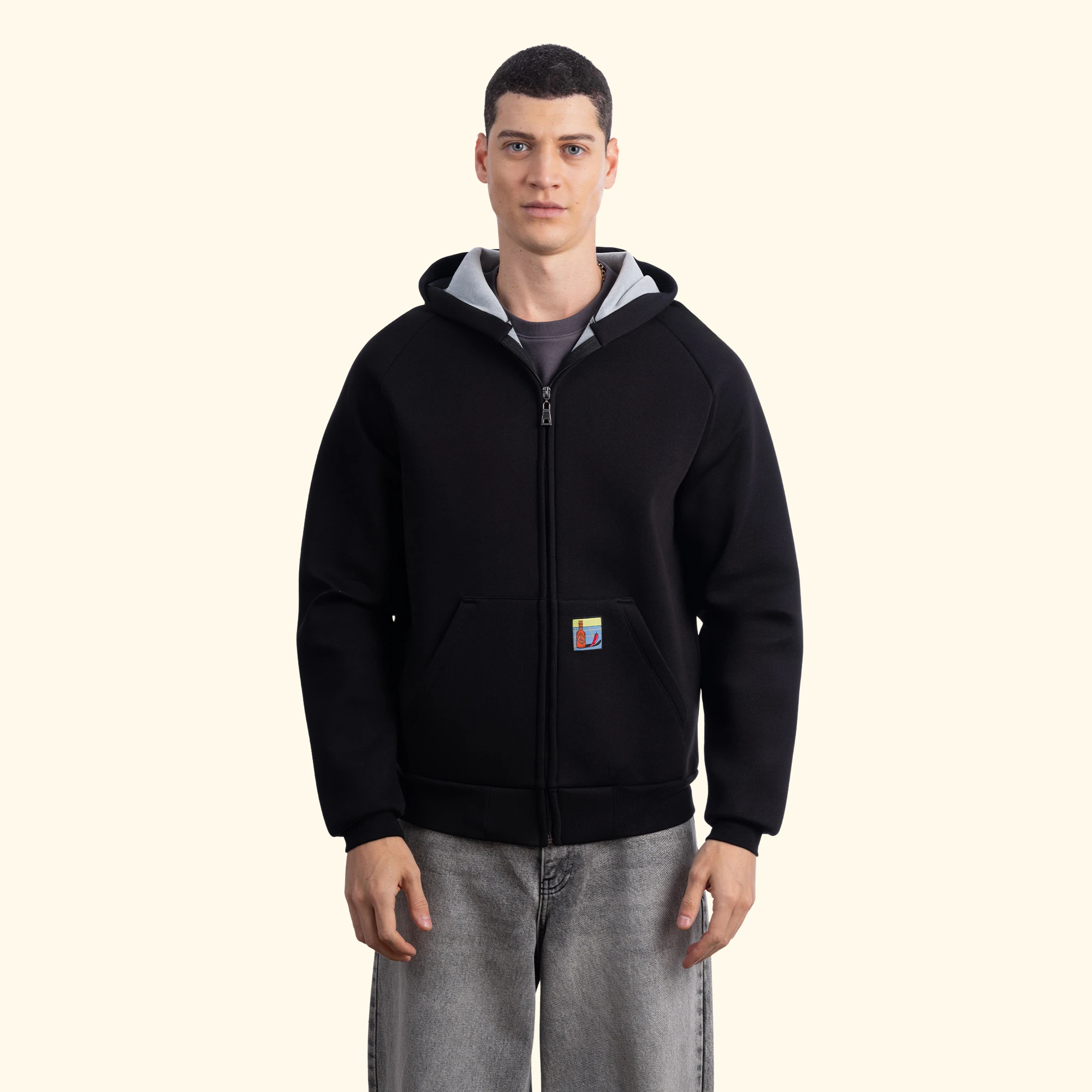 Flok Kapüşonlu Sweatshirt - Siyah