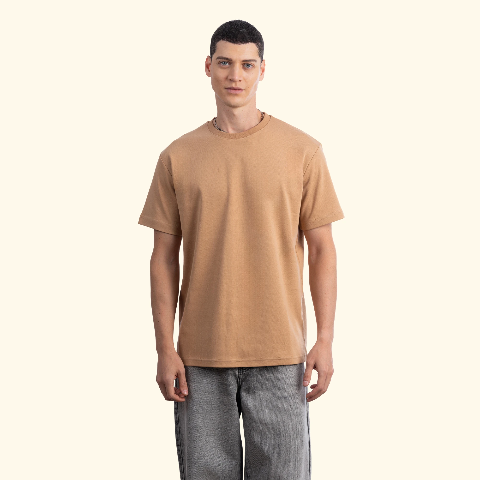 Basic Regular T-Shirt - Açık Kahve