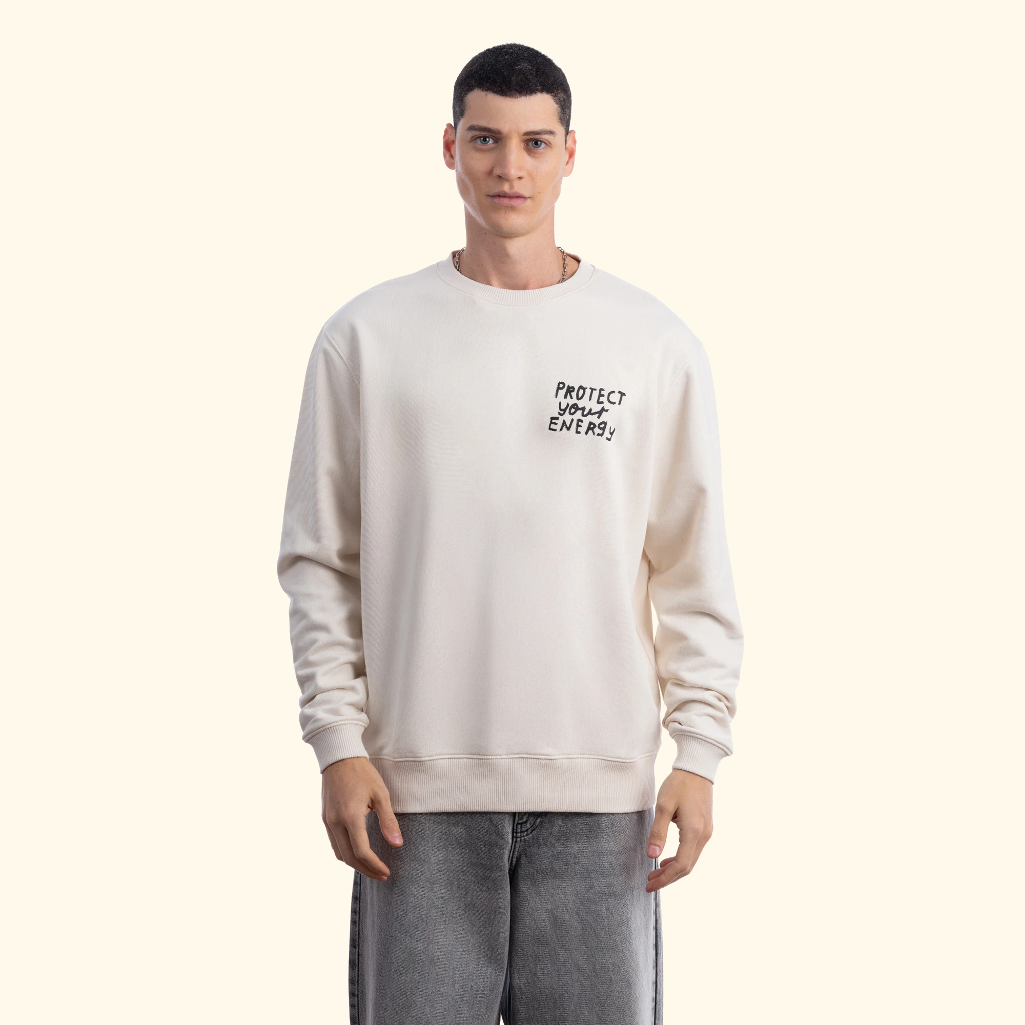 Protect Overize Ekru Sweatshirt