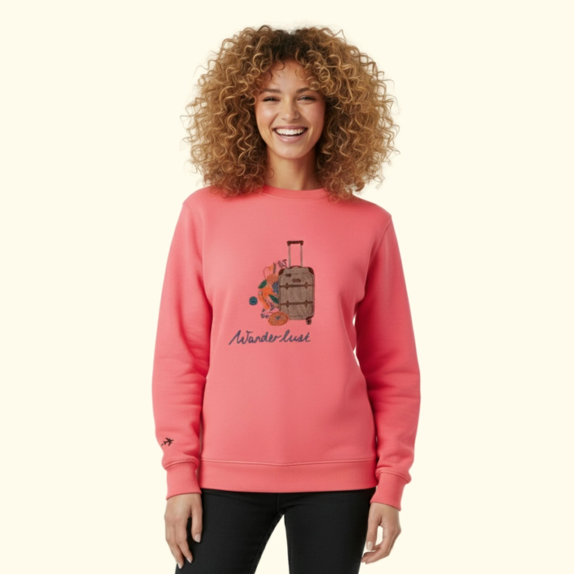 Travel Nakış Detaylı Oversize Pembe Sweatshirt
