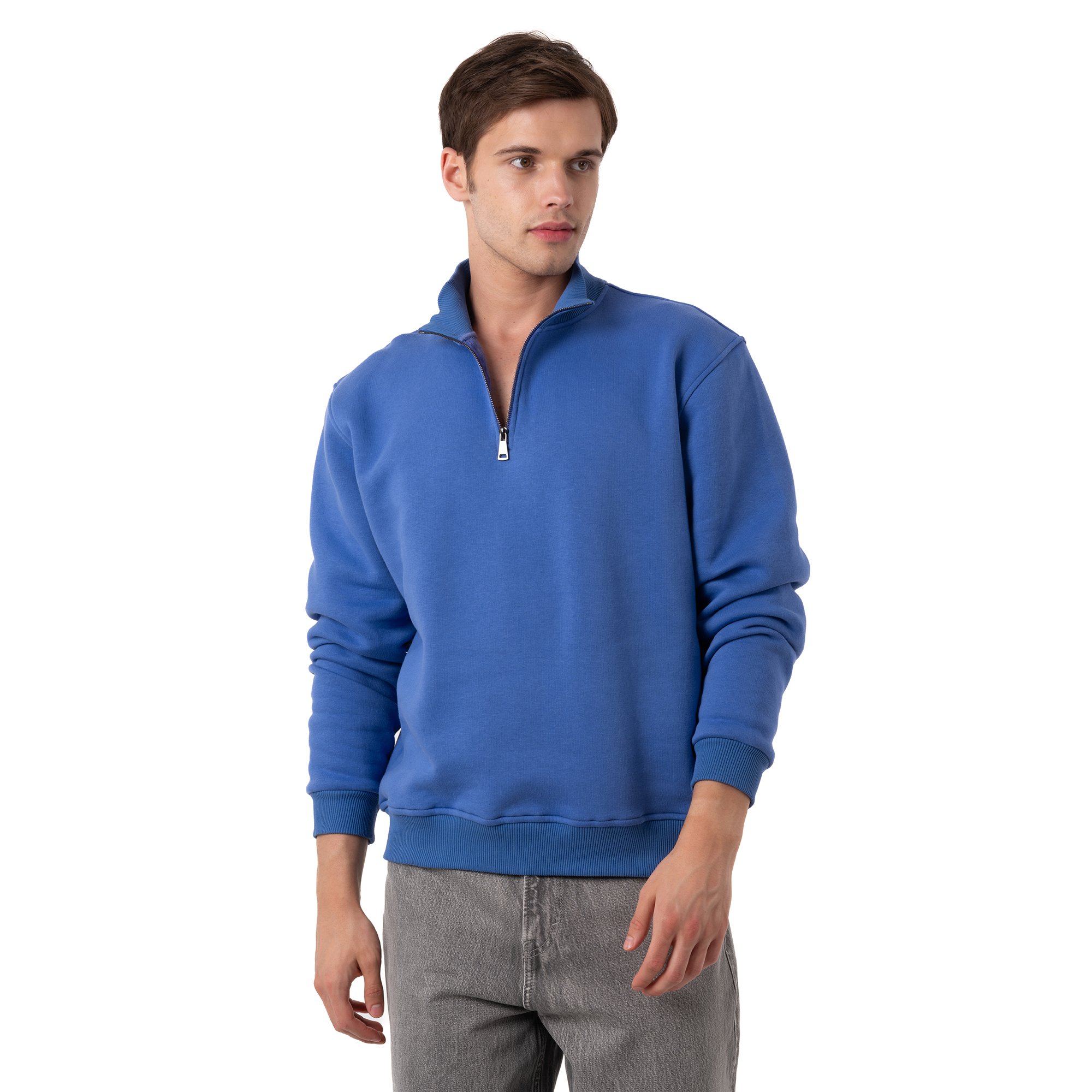 Yarım Fermuarlı Sweatshirt - İndigo