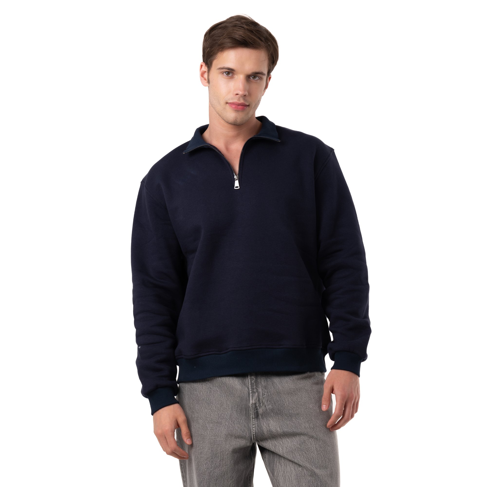 Yarım Fermuarlı Sweatshirt - Lacivert