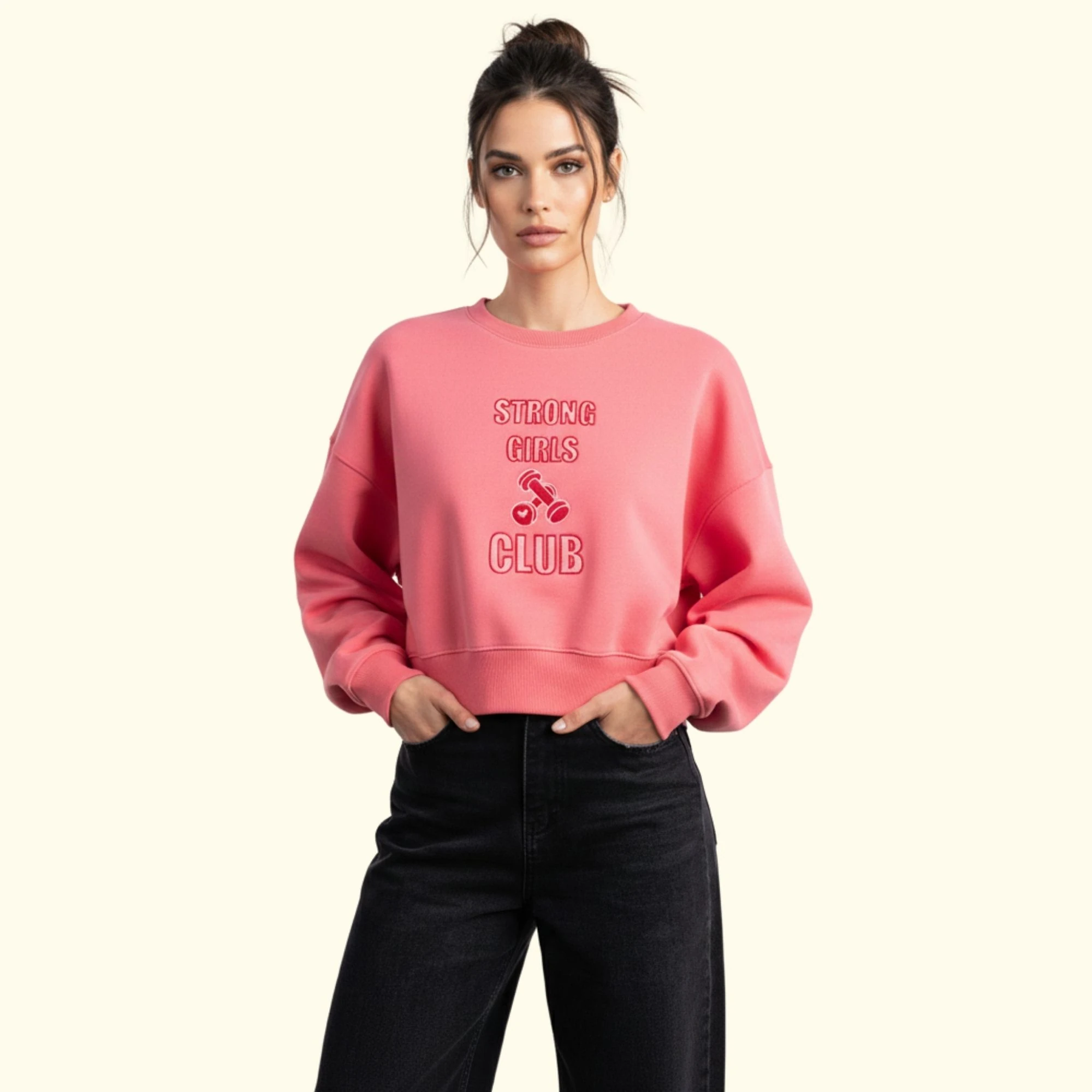 Strong Crop Oversize Nakış Detaylı Sweatshirt