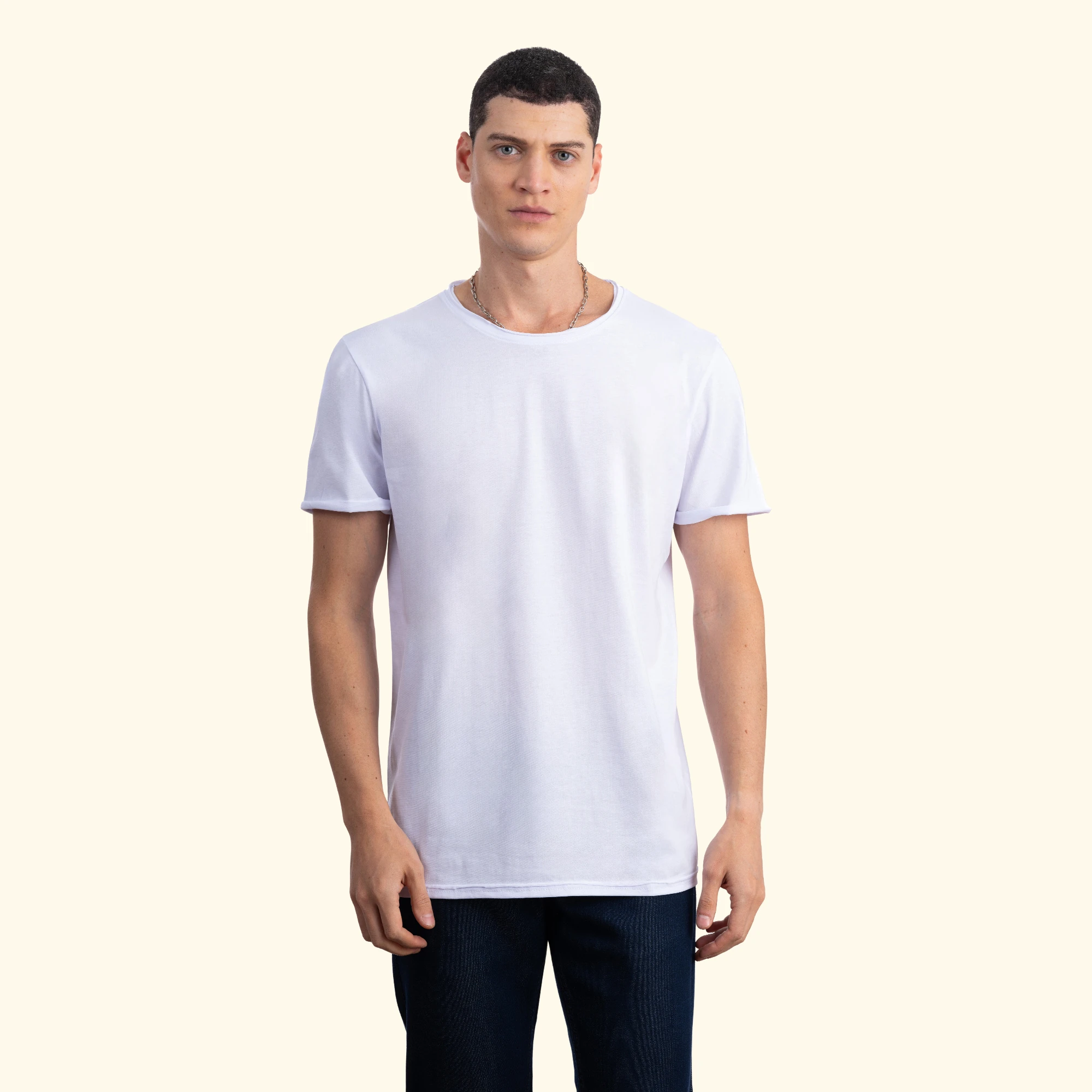 Basic Regular Kesik Yaka T-Shirt - Beyaz