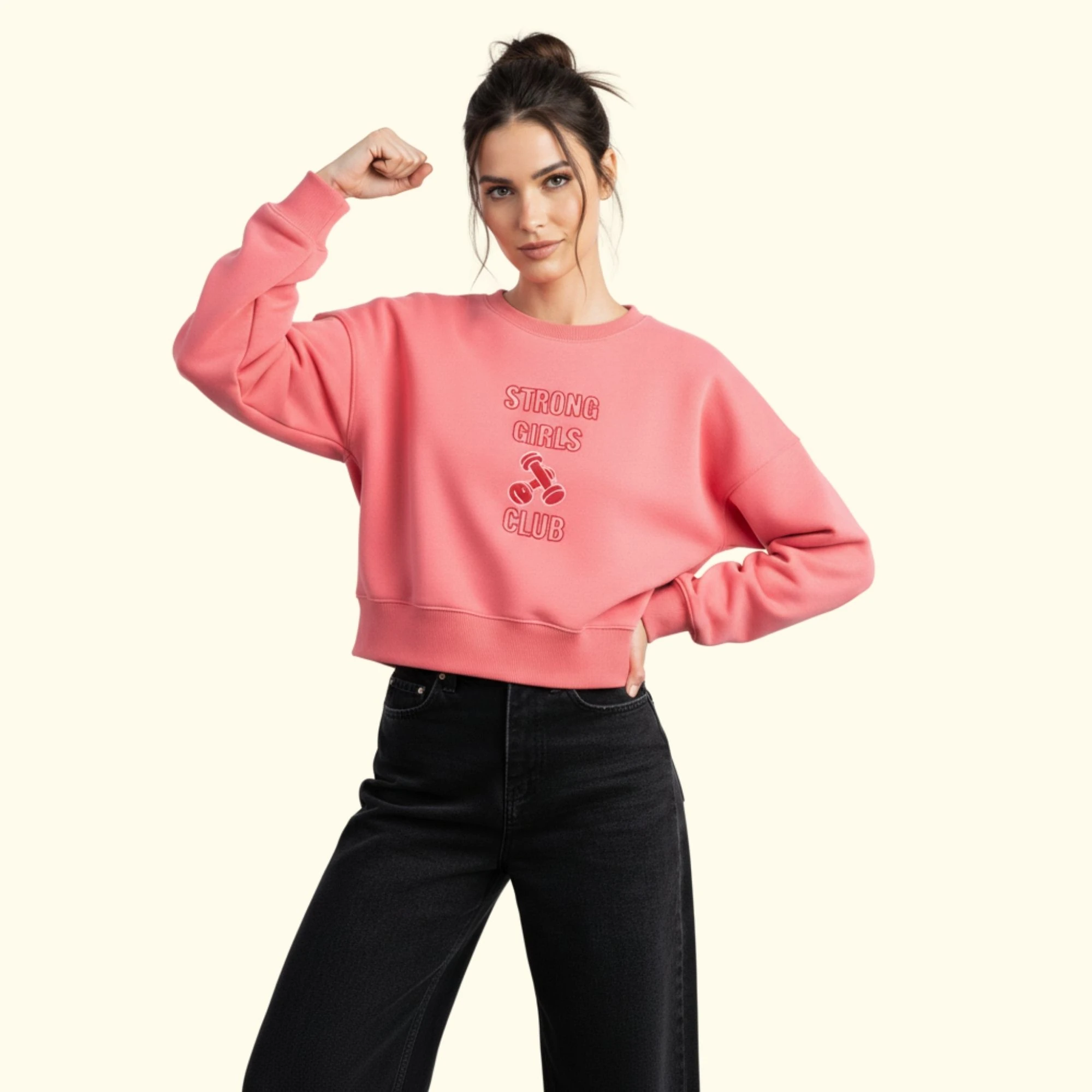 Strong Crop Oversize Nakış Detaylı Sweatshirt