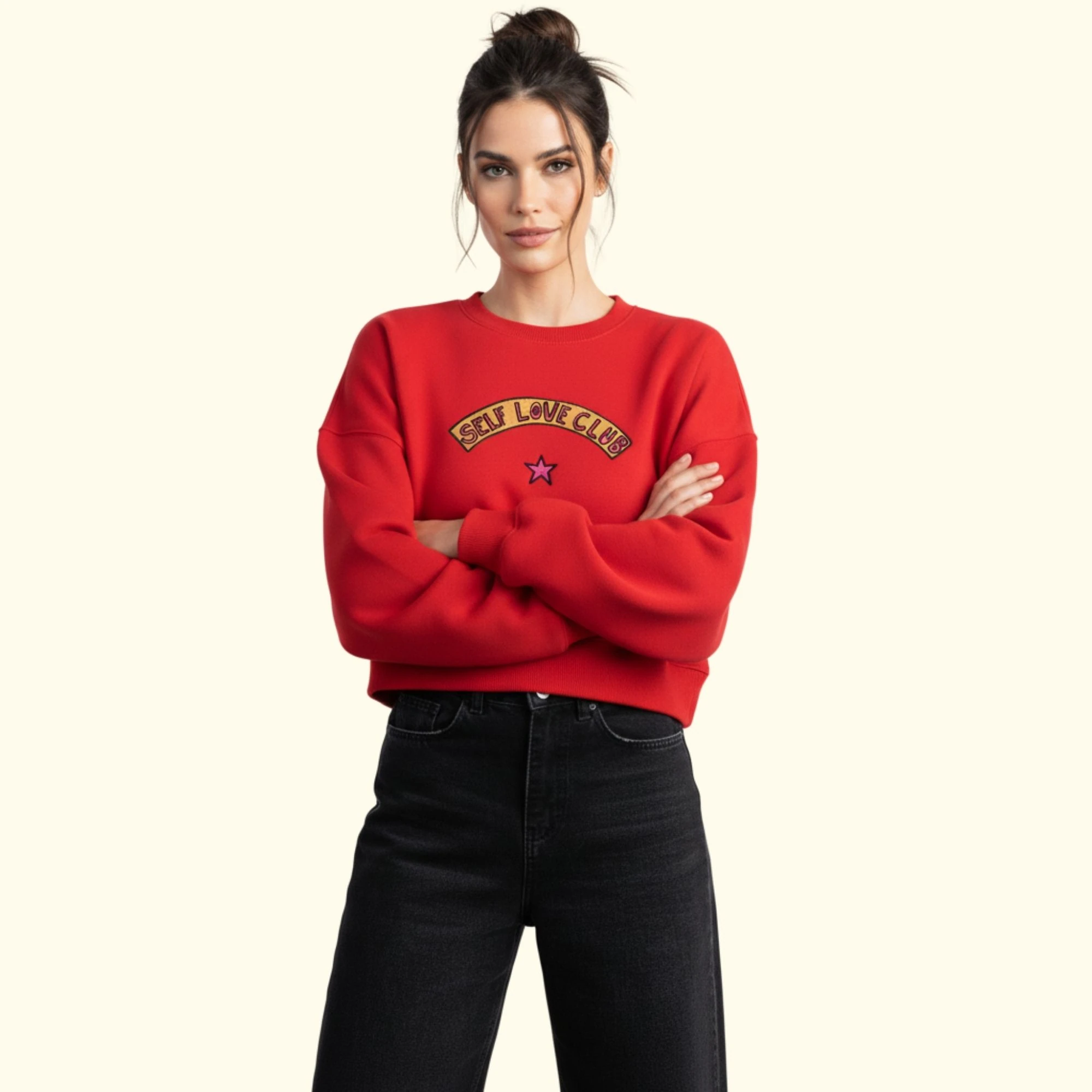 Love Club Crop Oversize Nakış Detaylı Sweatshirt