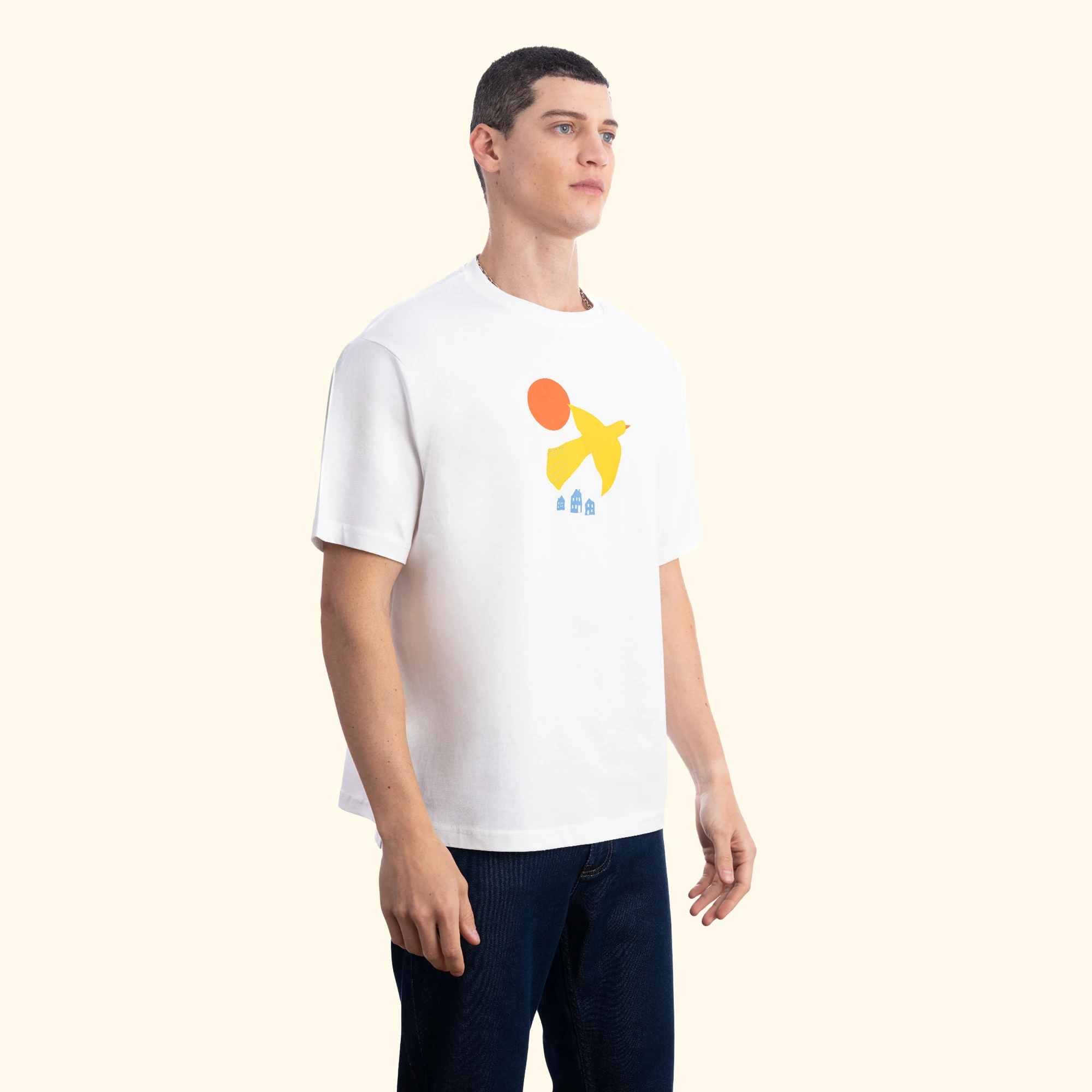 Yellow Bird Oversize Ekru T-Shirt