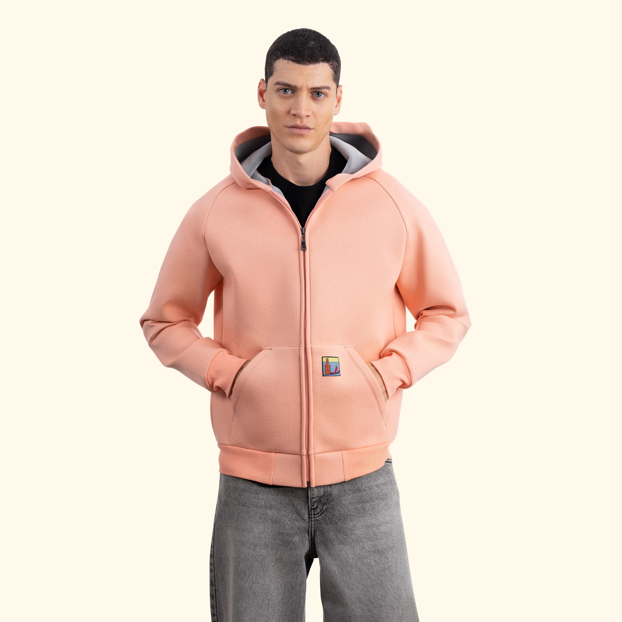 Flok Kapüşonlu Sweatshirt - Yavruağzı