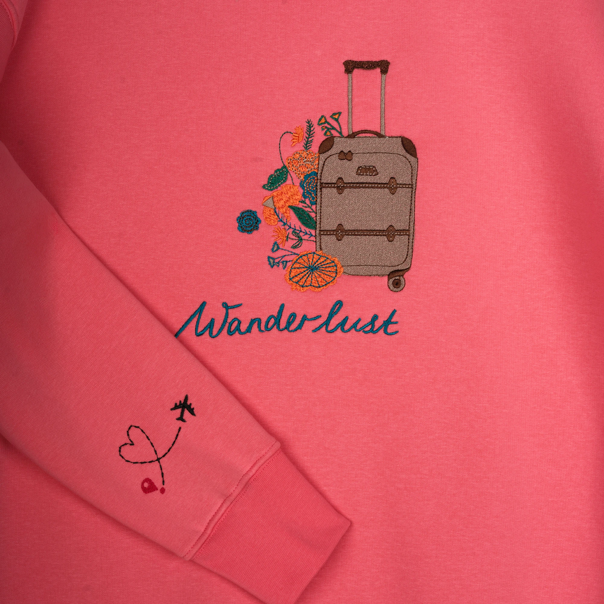 Travel Nakış Detaylı Oversize Pembe Sweatshirt