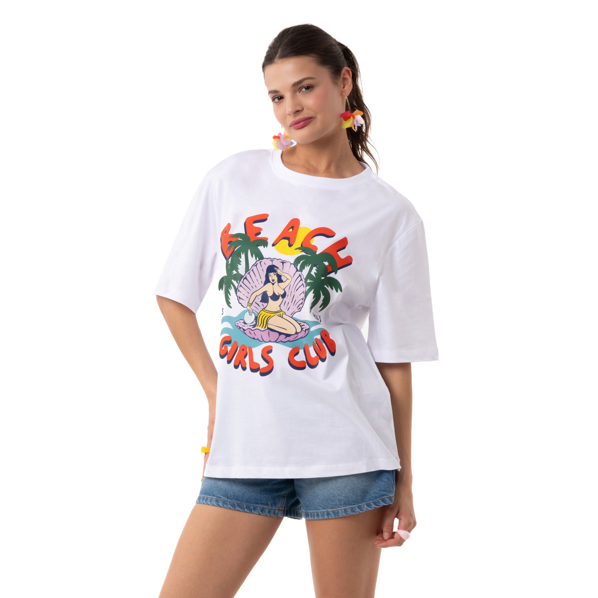 Girls Club Overisize Beyaz T-Shirt