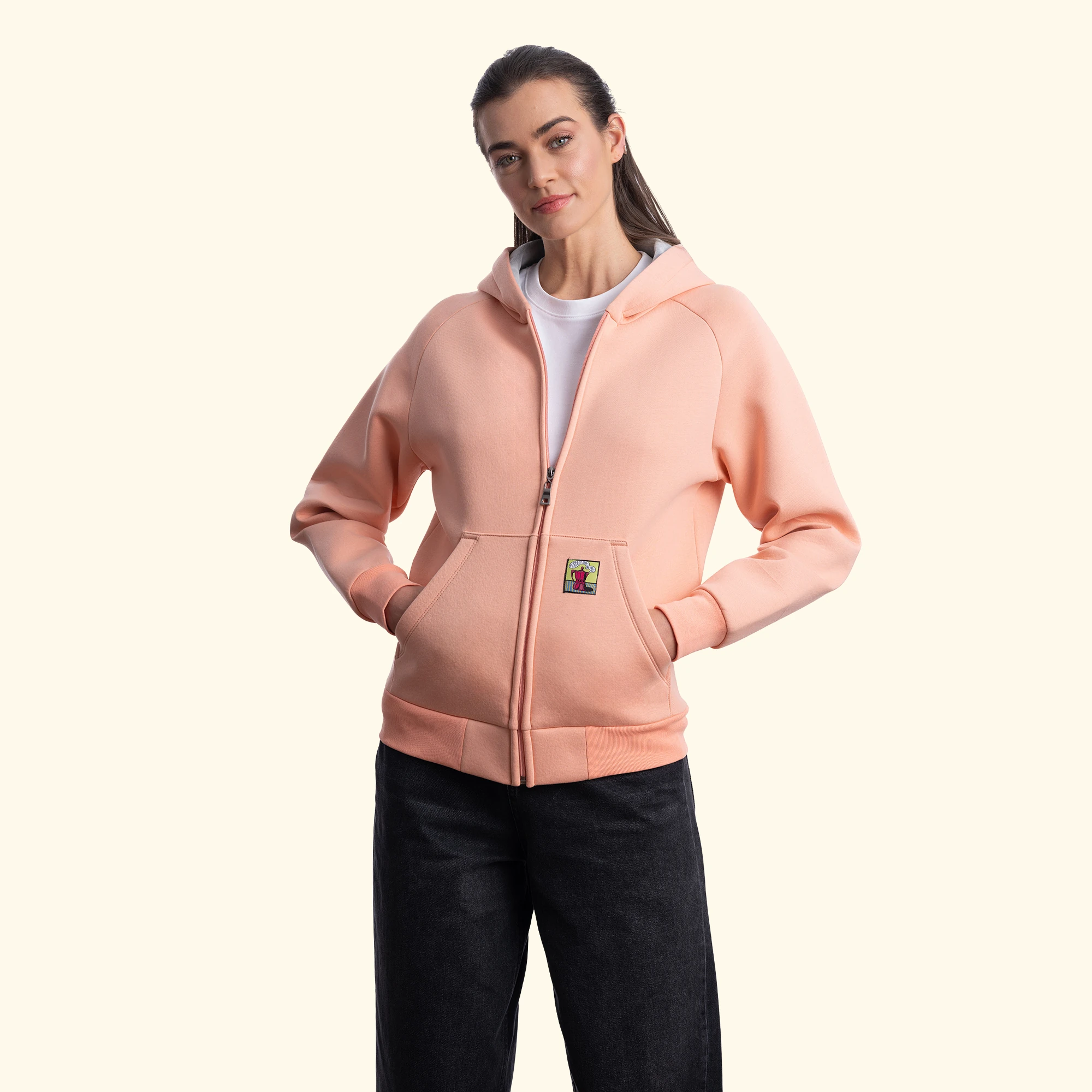 Flok Kapüşonlu Sweatshirt - Yavruağzı