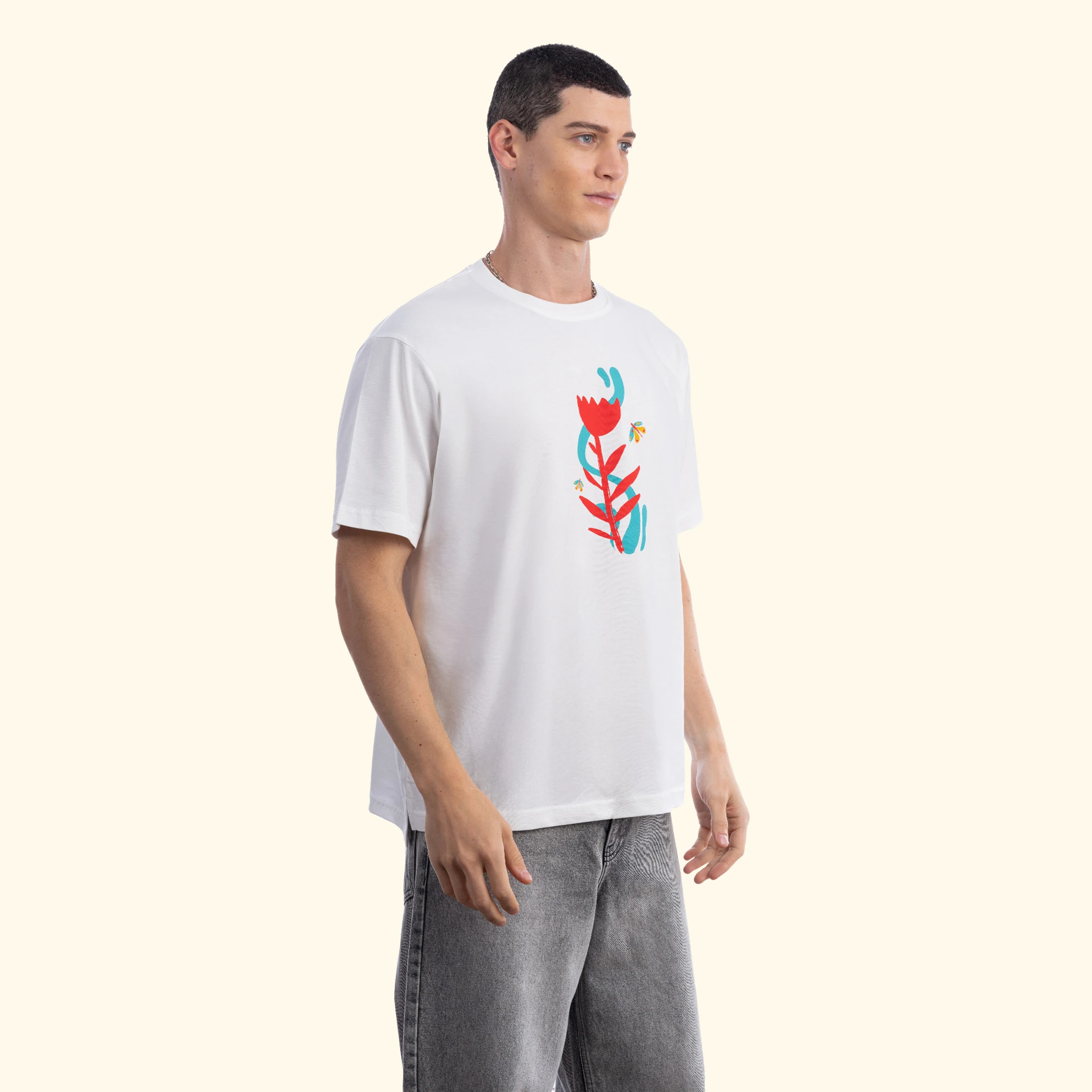 Butterfly Oversize Ekru T-Shirt