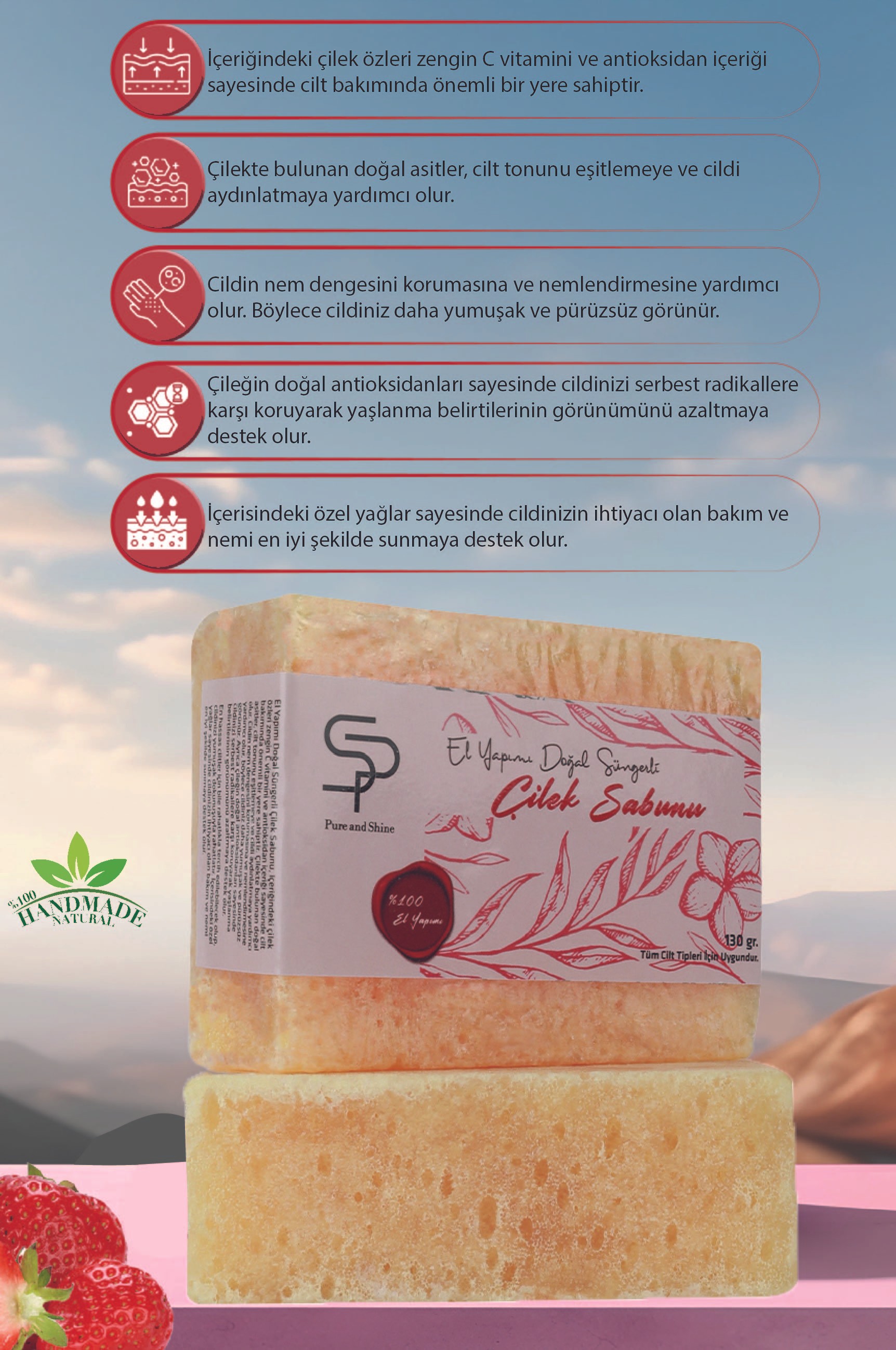 El Yapımı Süngerli Çilek Sabunu