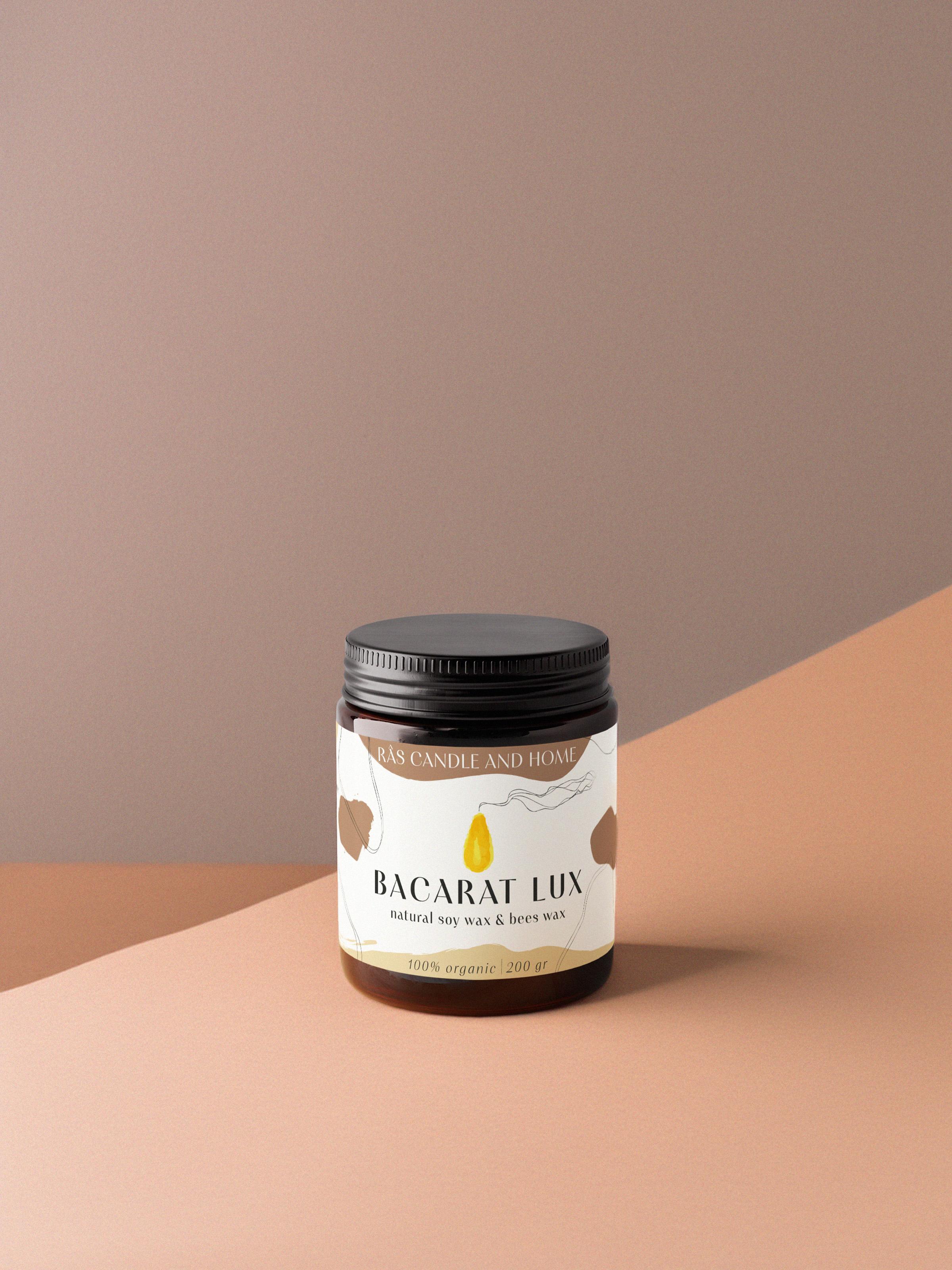 Bacarat Lux 200g-Doğal Soya & Bal Mumu - Amber Renkli Cam Kavanoz