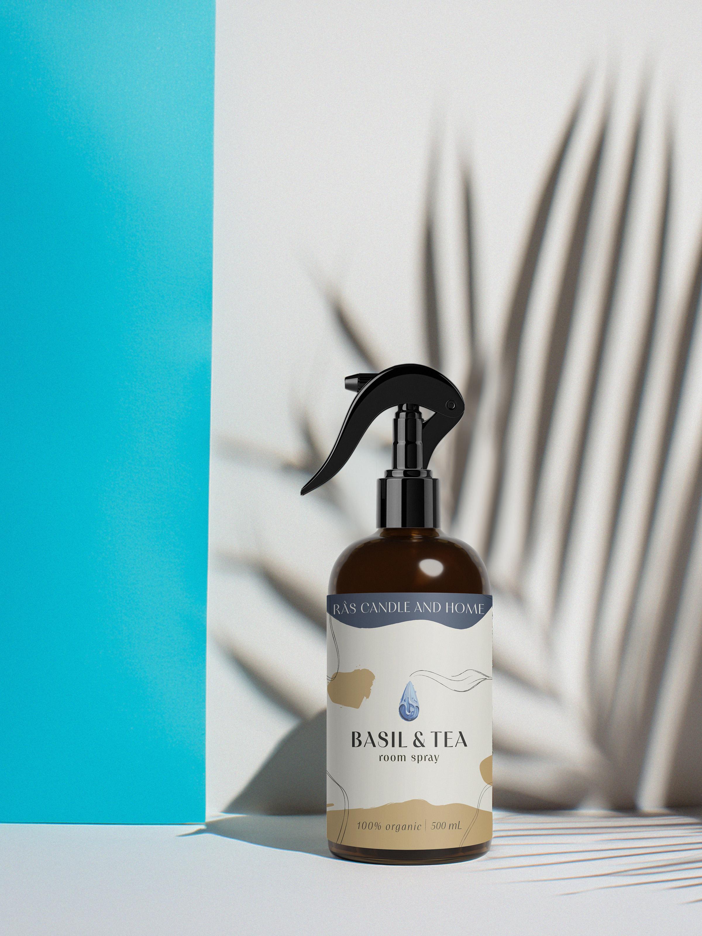 Basil&Tea 500ml - Oda Spreyi  - Amber Renkli Cam Şişe