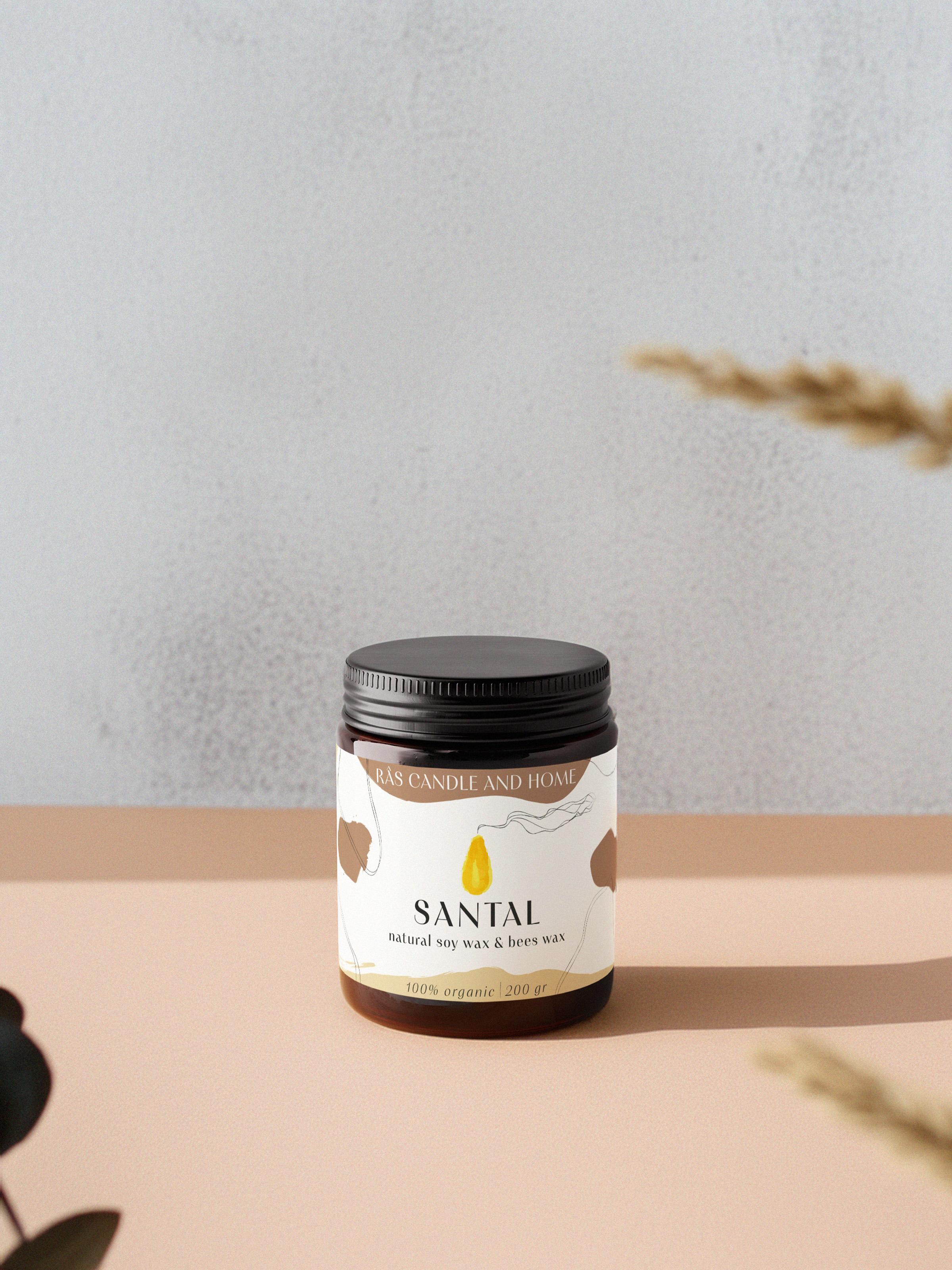 Santal 200g-Doğal Soya & Bal Mumu - Amber Renkli Cam Kavanoz