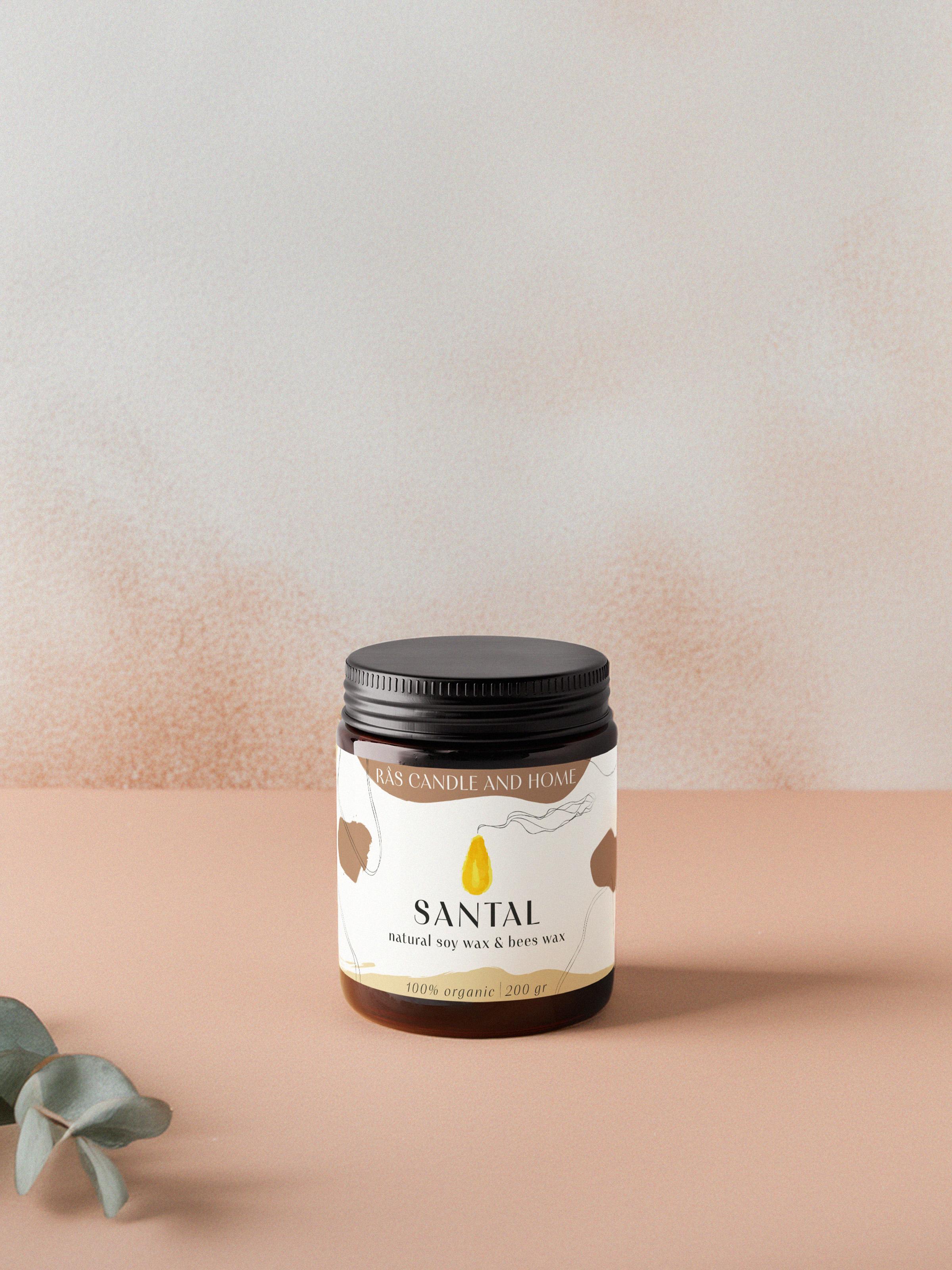 Santal 200g-Doğal Soya & Bal Mumu - Amber Renkli Cam Kavanoz