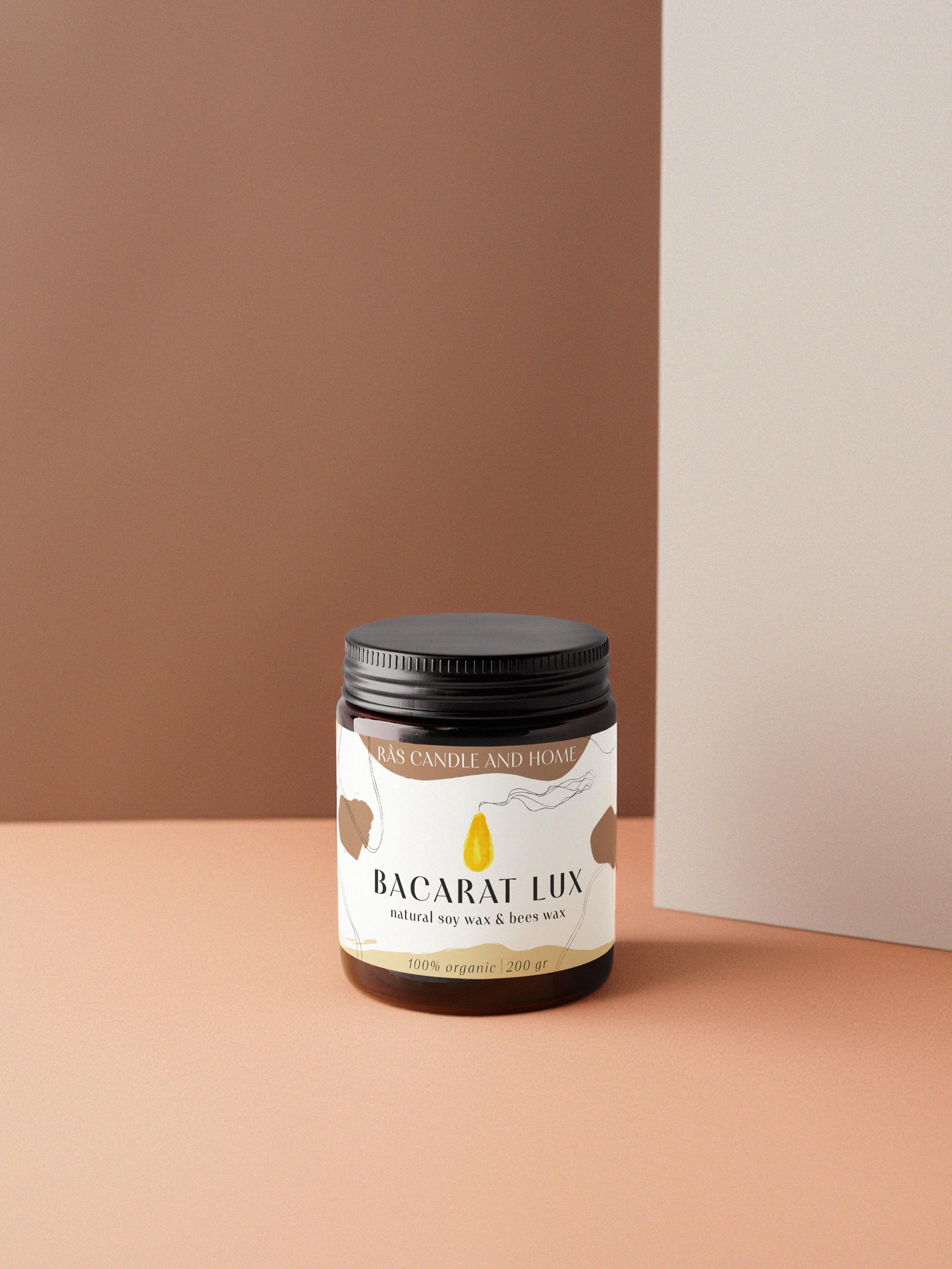 Bacarat Lux 200g-Doğal Soya & Bal Mumu - Amber Renkli Cam Kavanoz