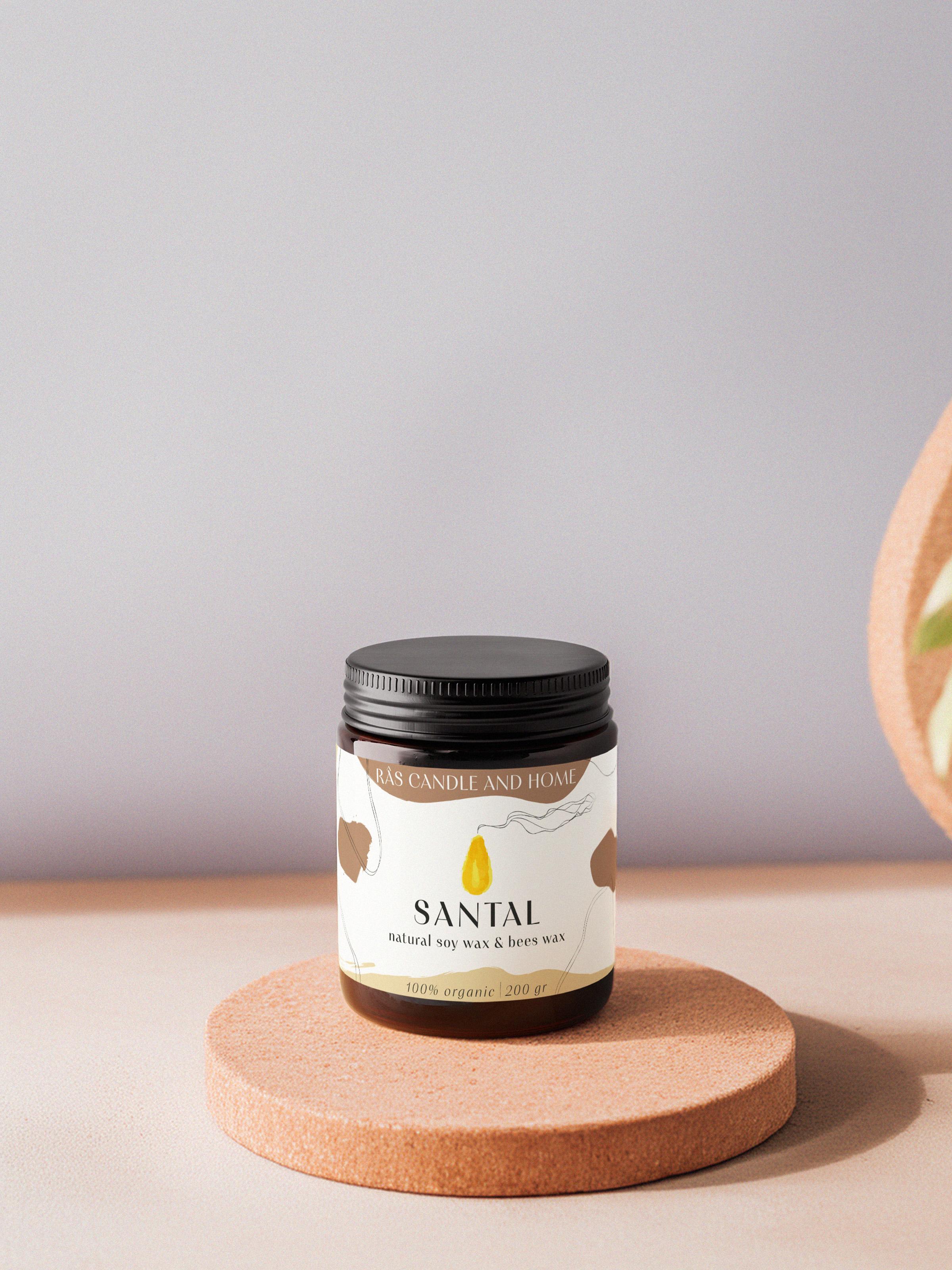 Santal 200g-Doğal Soya & Bal Mumu - Amber Renkli Cam Kavanoz