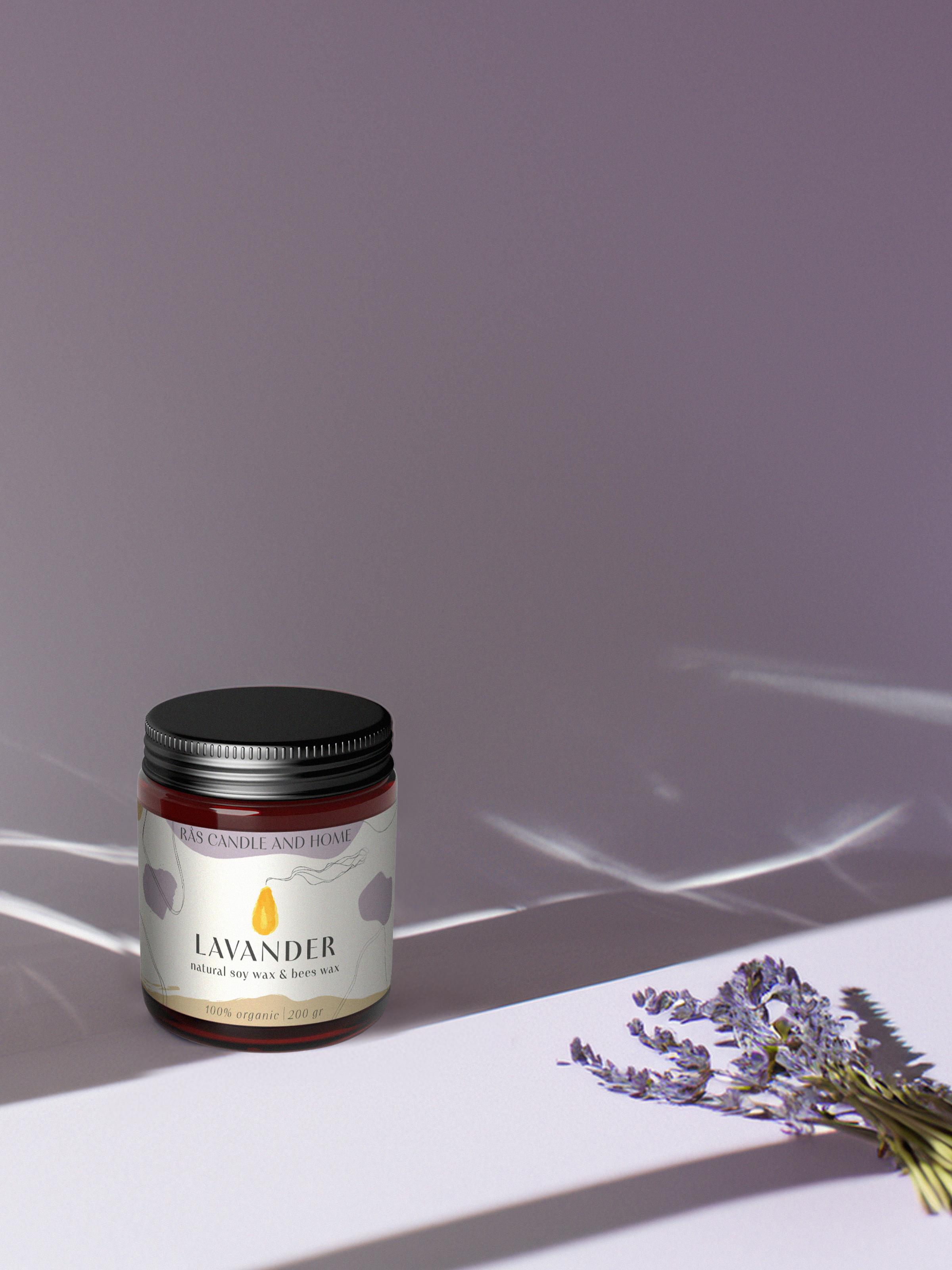 Lavander 200g-Doğal Soya & Bal Mumu - Amber Renkli Cam Kavanoz
