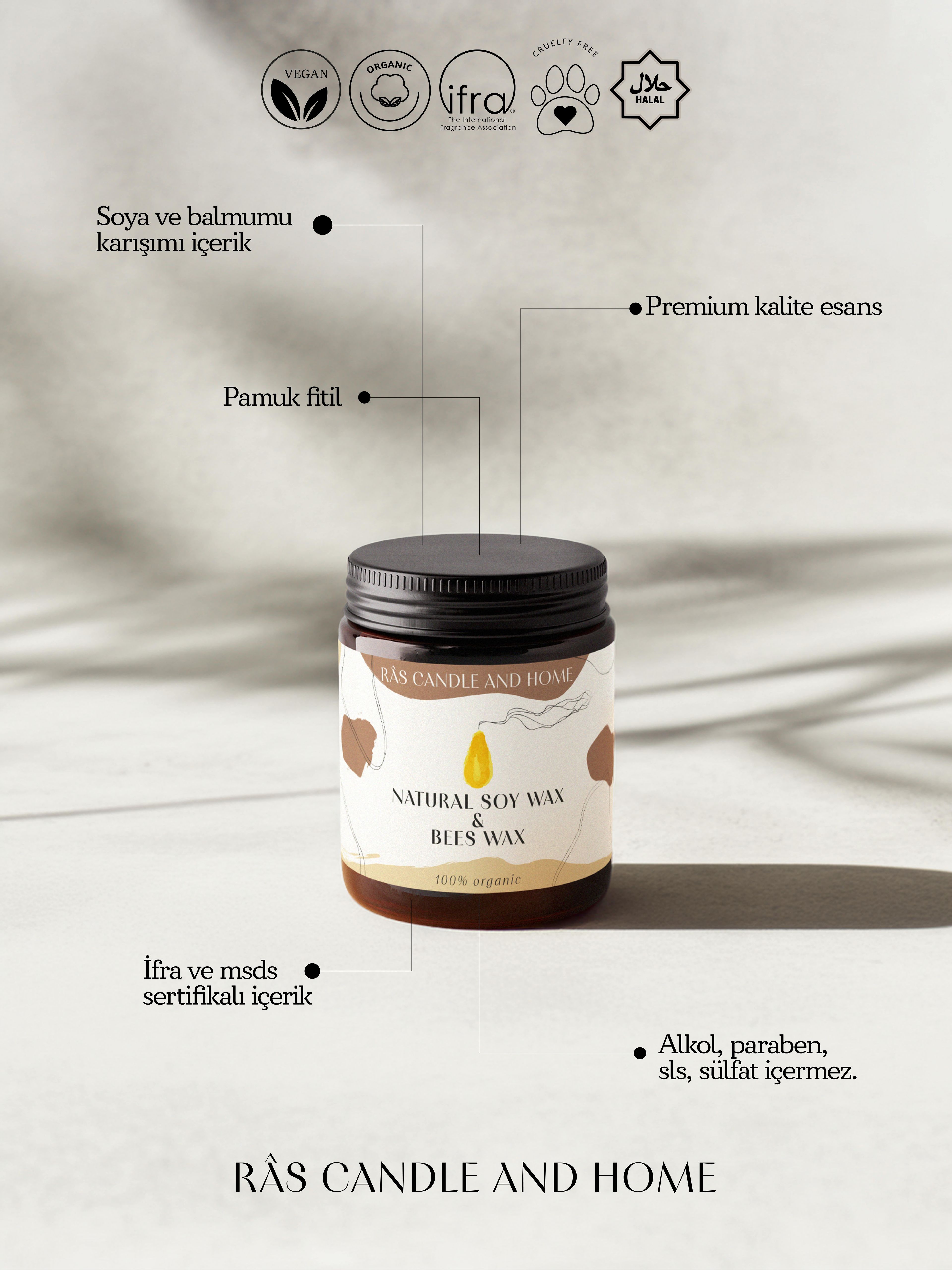Bacarat Lux 200g-Doğal Soya & Bal Mumu - Amber Renkli Cam Kavanoz