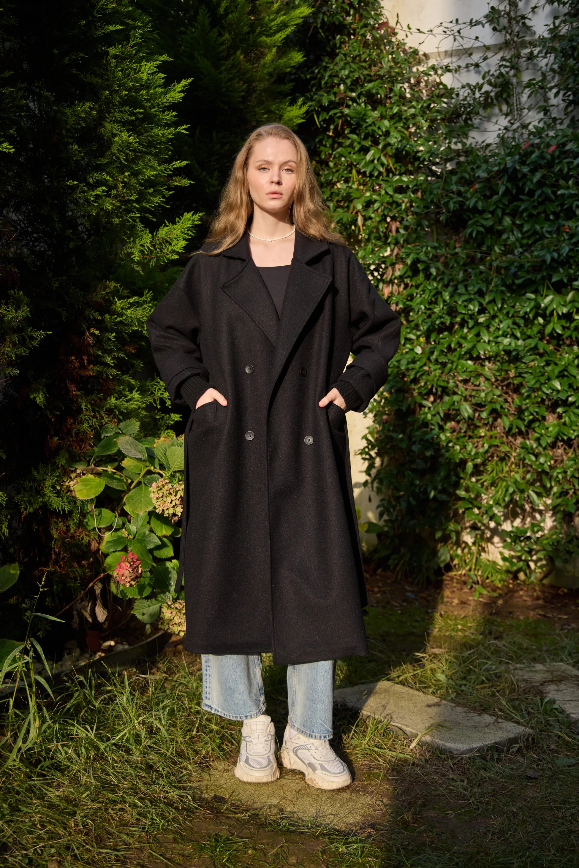 0025 premium kaşe kaban kolları triko detaylı