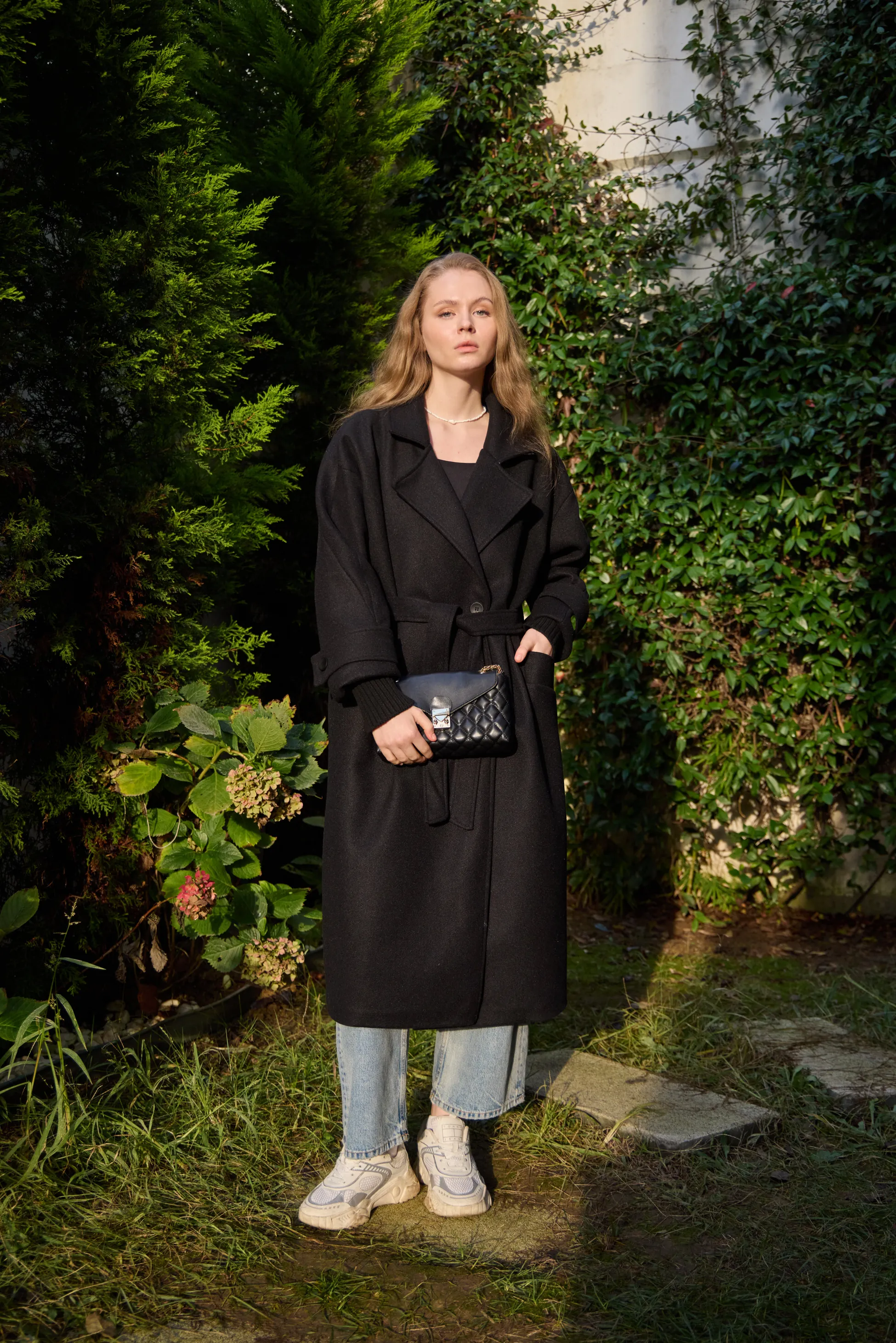 0025 premium kaşe kaban kolları triko detaylı