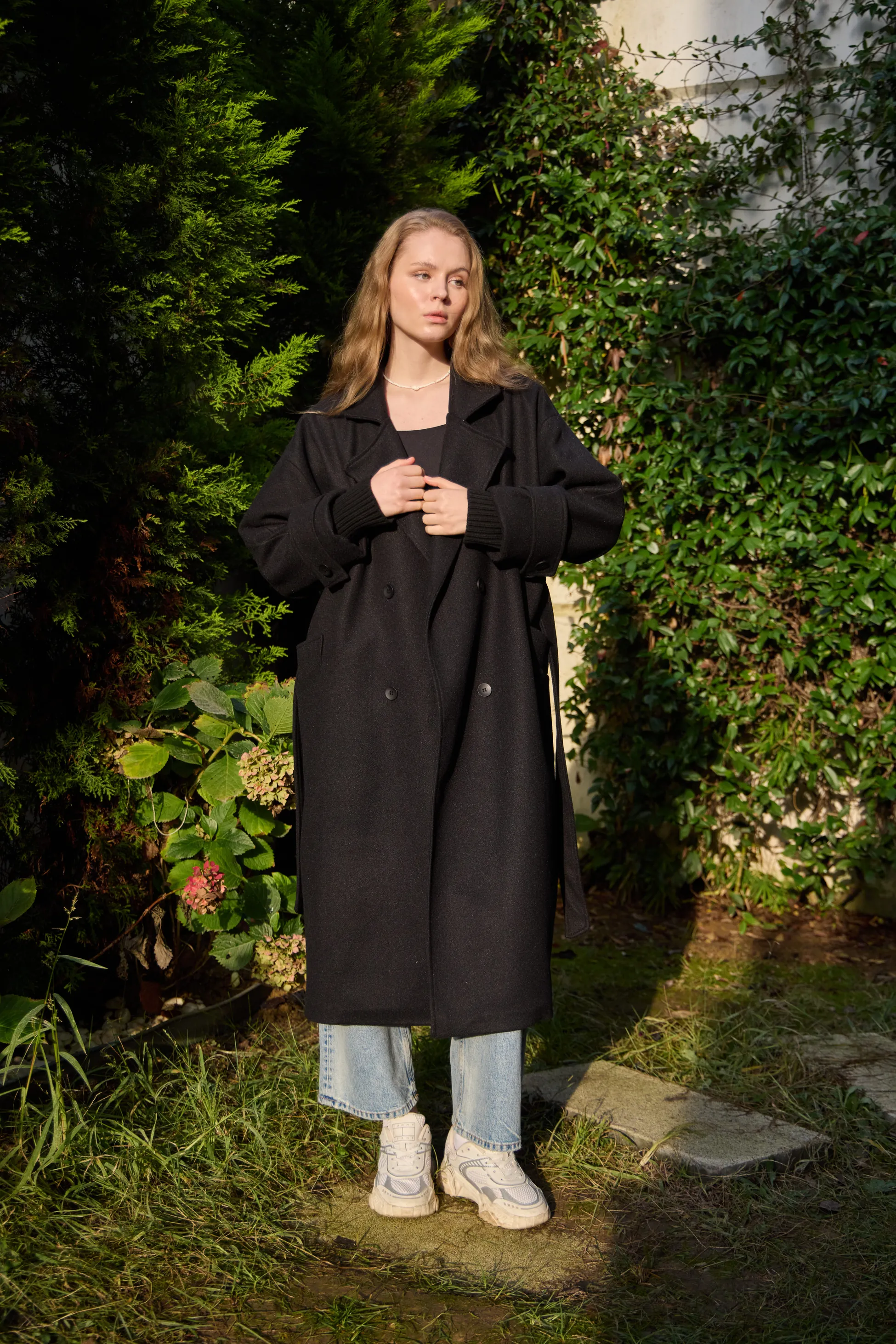 0025 premium kaşe kaban kolları triko detaylı