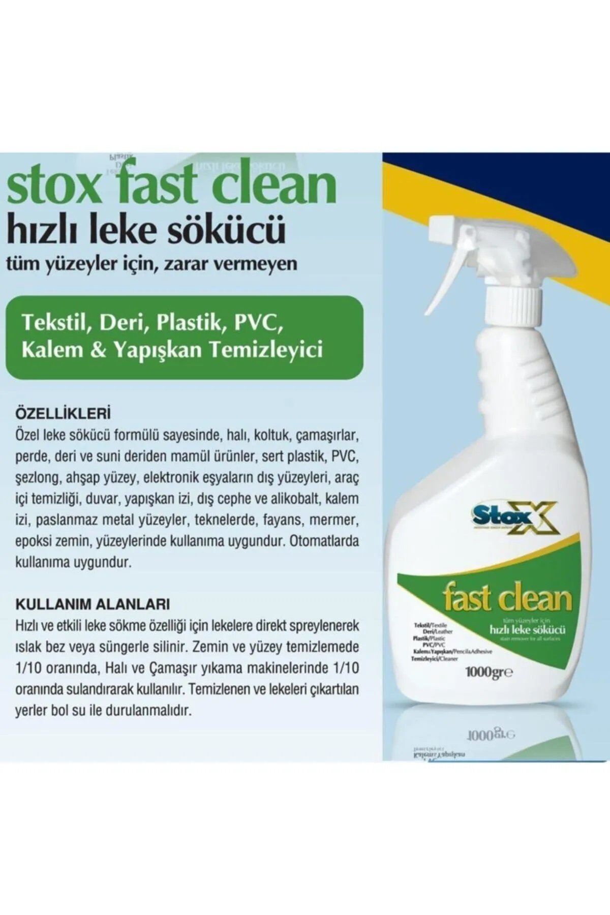 Stox Fast Clean Tüm Yüzeyler İçin Çok Amaçlı Hızlı Leke Sökücü 1000 ml