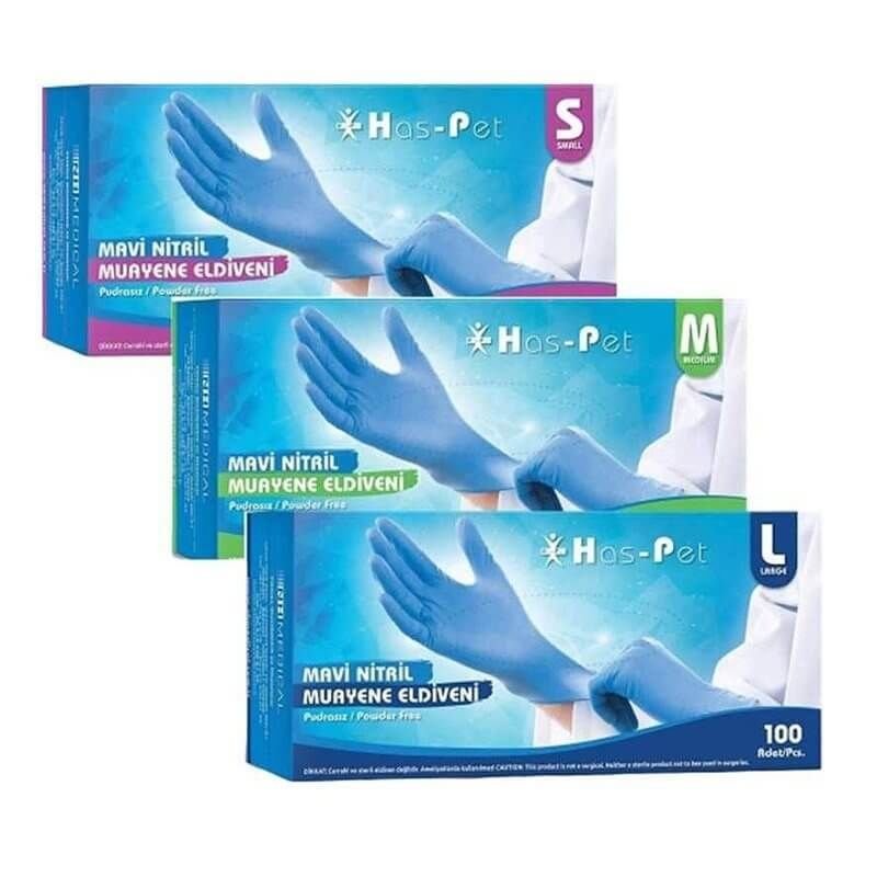 Haspet Mavi Nitril Pudrasız Eldiven 100 lü