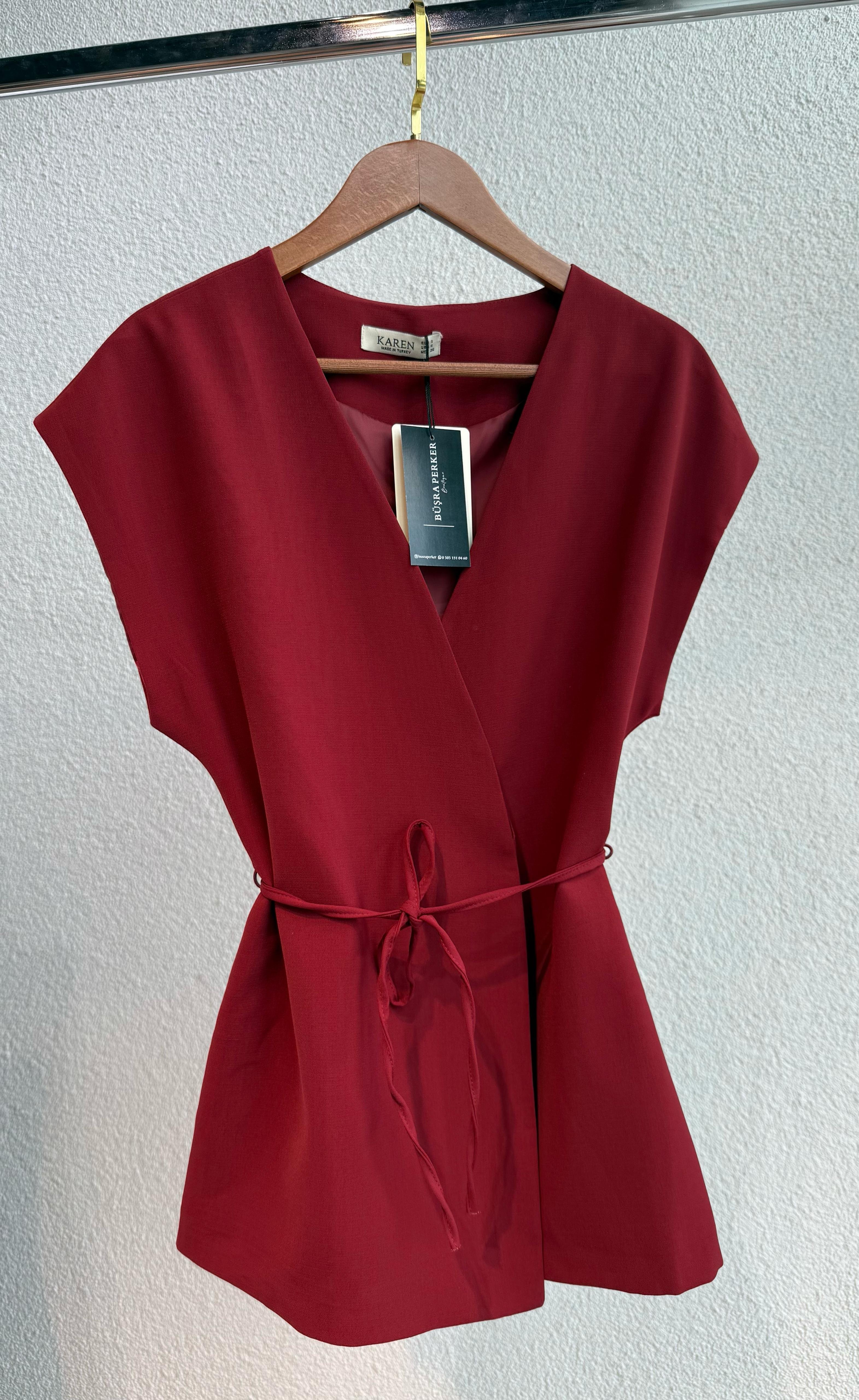 Crep Kumaş Yelek Bordo