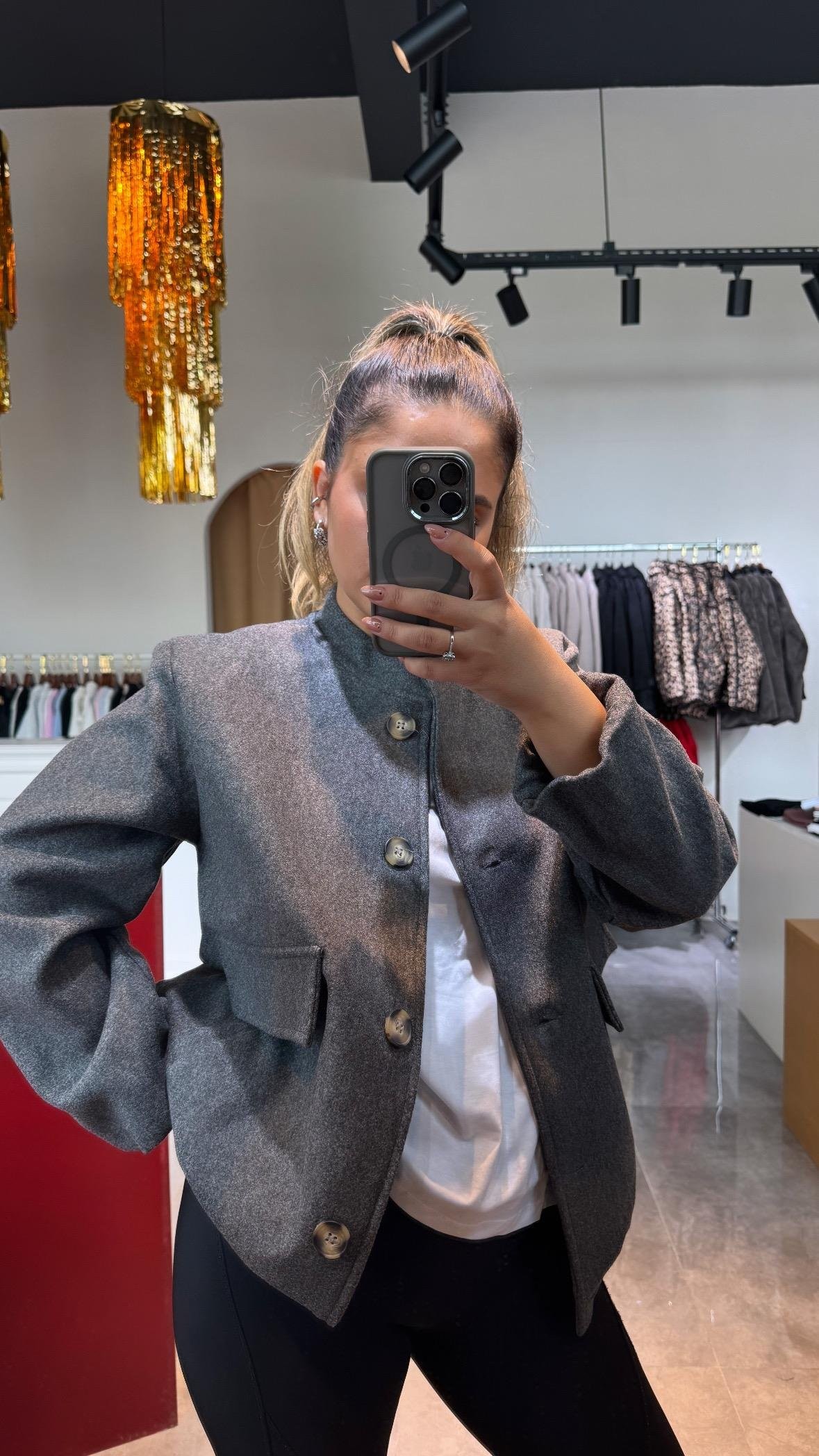Bomber Model Gri Ceket