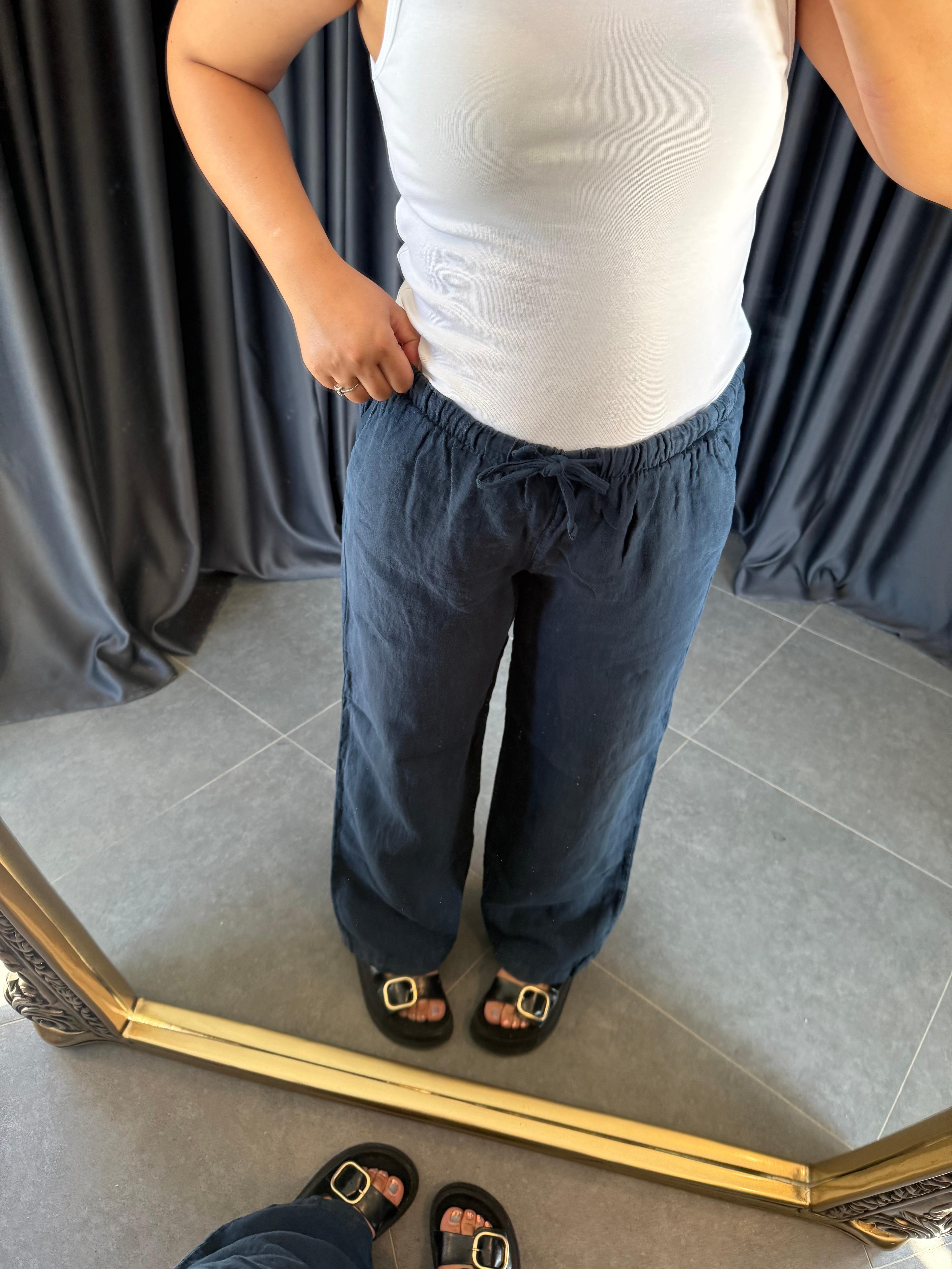 Lacivert %100 Keten Pantolon 
